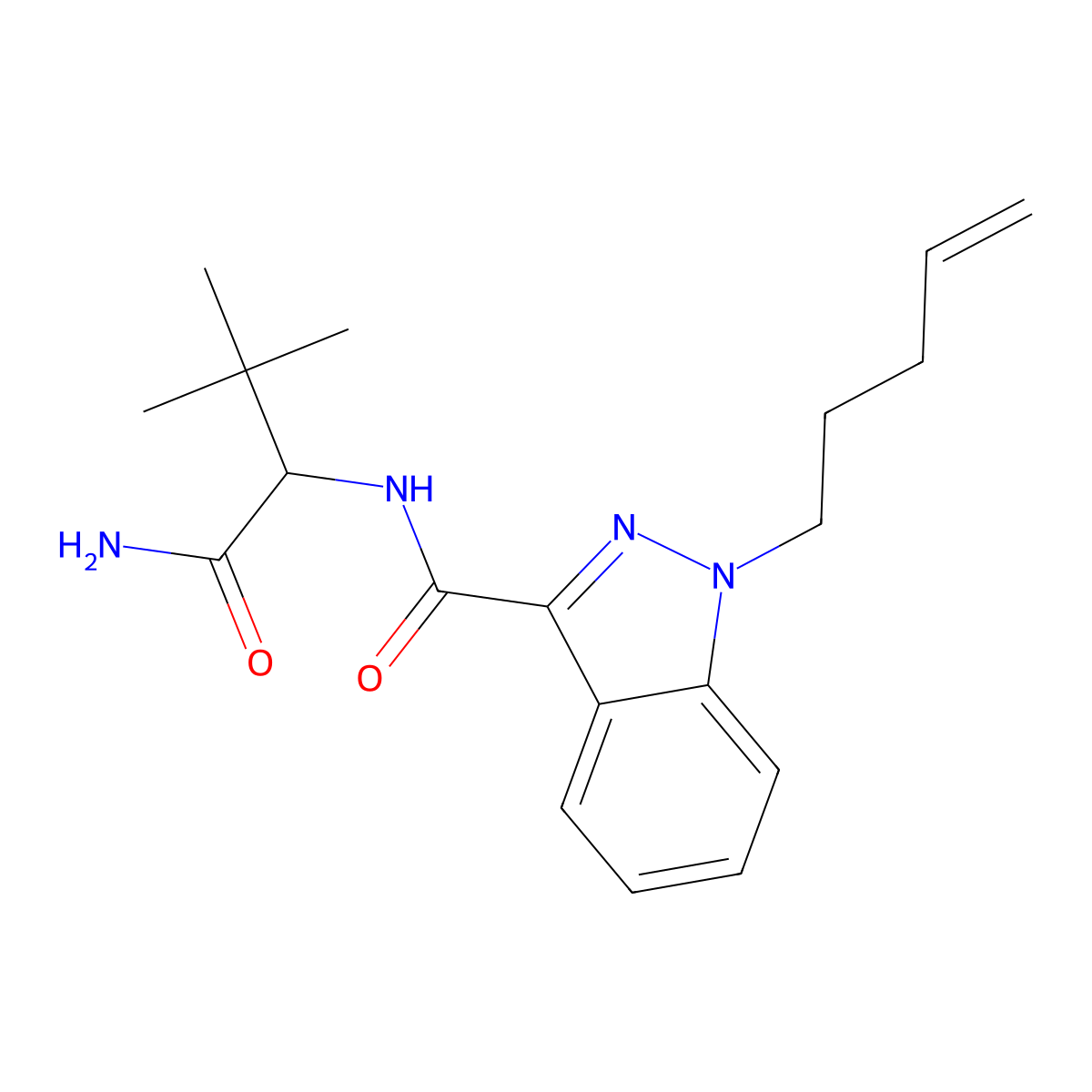 N-(1-Amino-3,3-dimethyl-1-oxobutan-2-yl)-1-(pent-4-en-1-yl)-1H-indazole-3-carboxamide molecular structure, CAS 2666932-44-9
