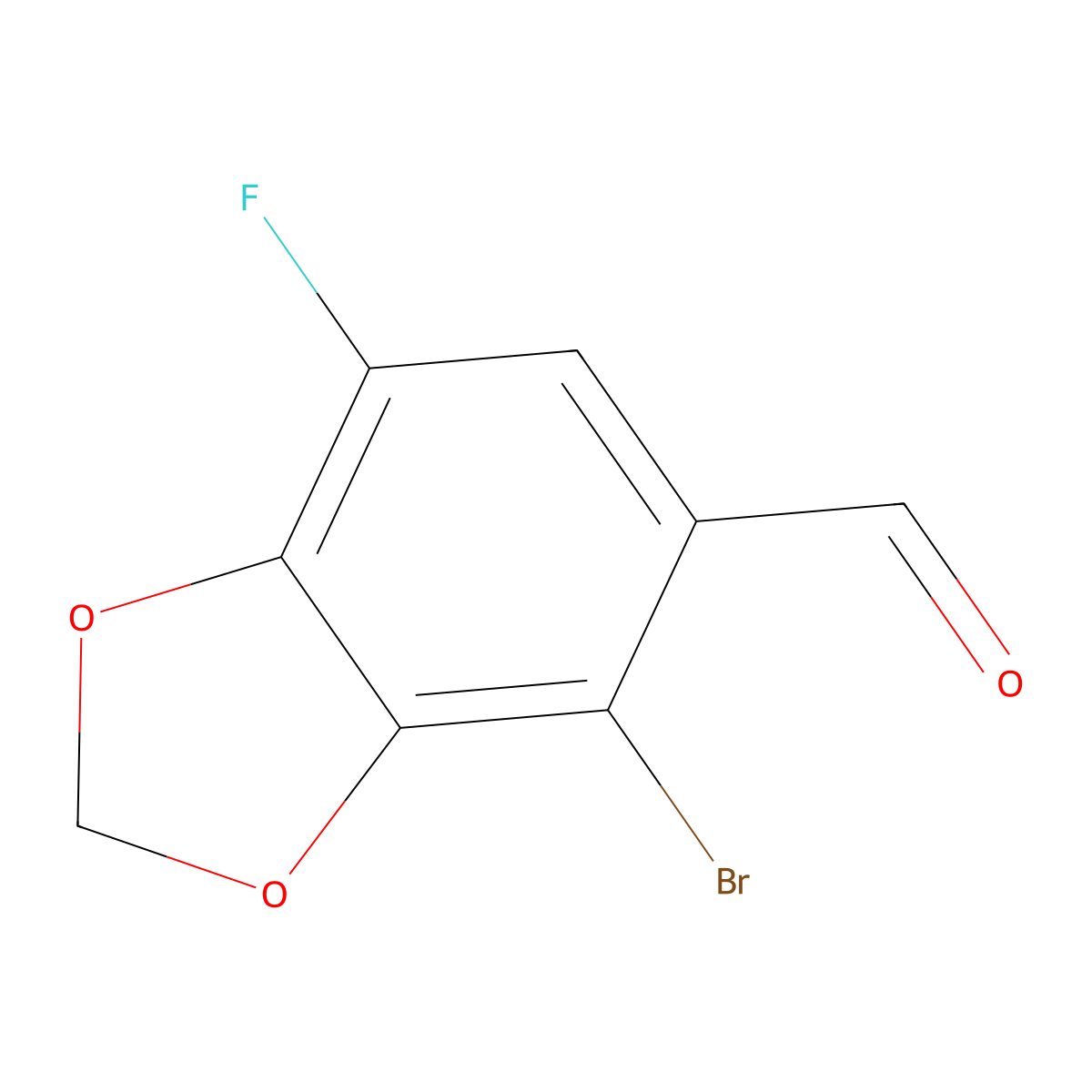 4-Bromo-7-fluorobenzo[d][1,3]dioxole-5-carbaldehyde molecular structure, CAS 2667597-72-8