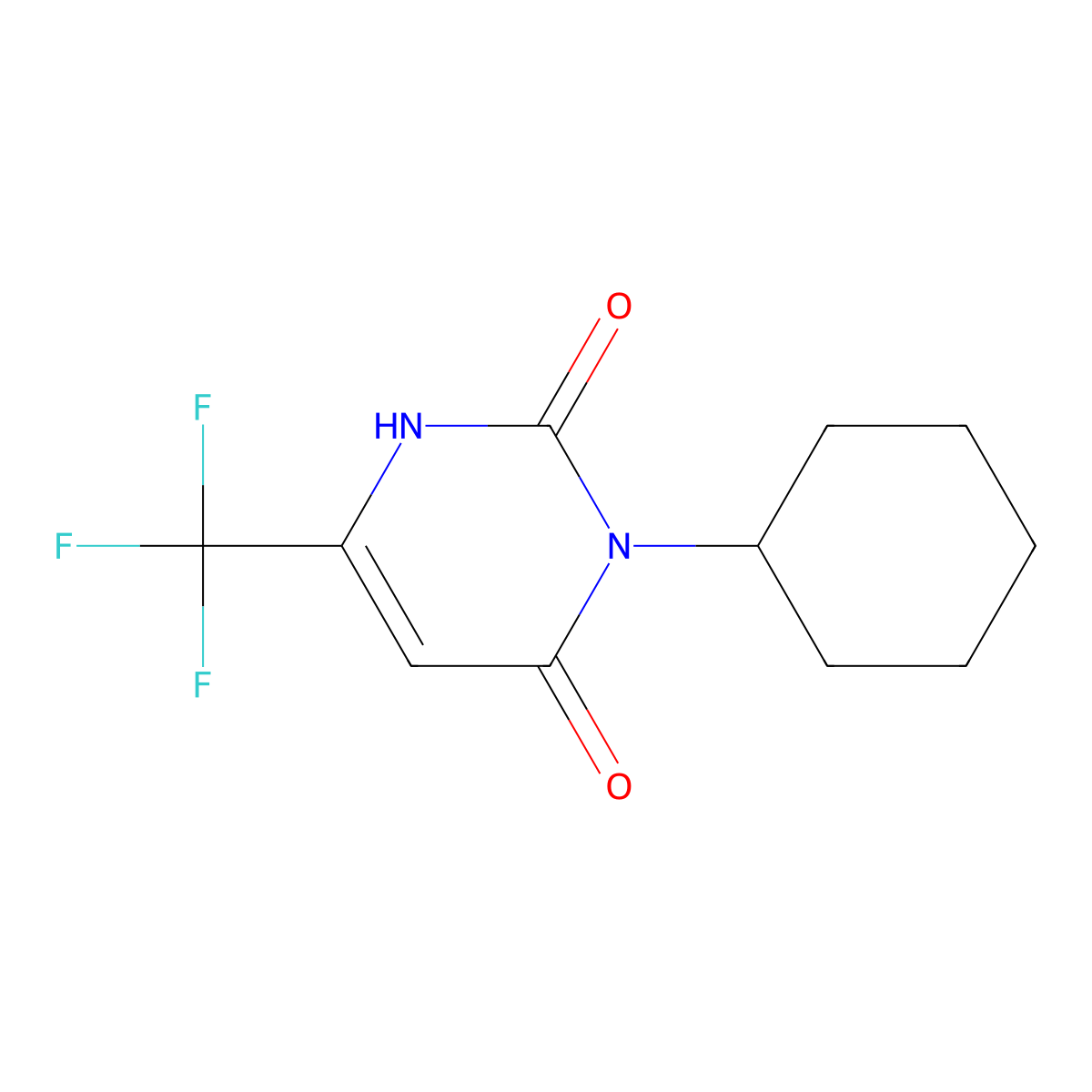 3-cyclohexyl-6-(trifluoromethyl)-2,4(1H,3H)-pyrimidinedione molecular structure, CAS 26676-01-7