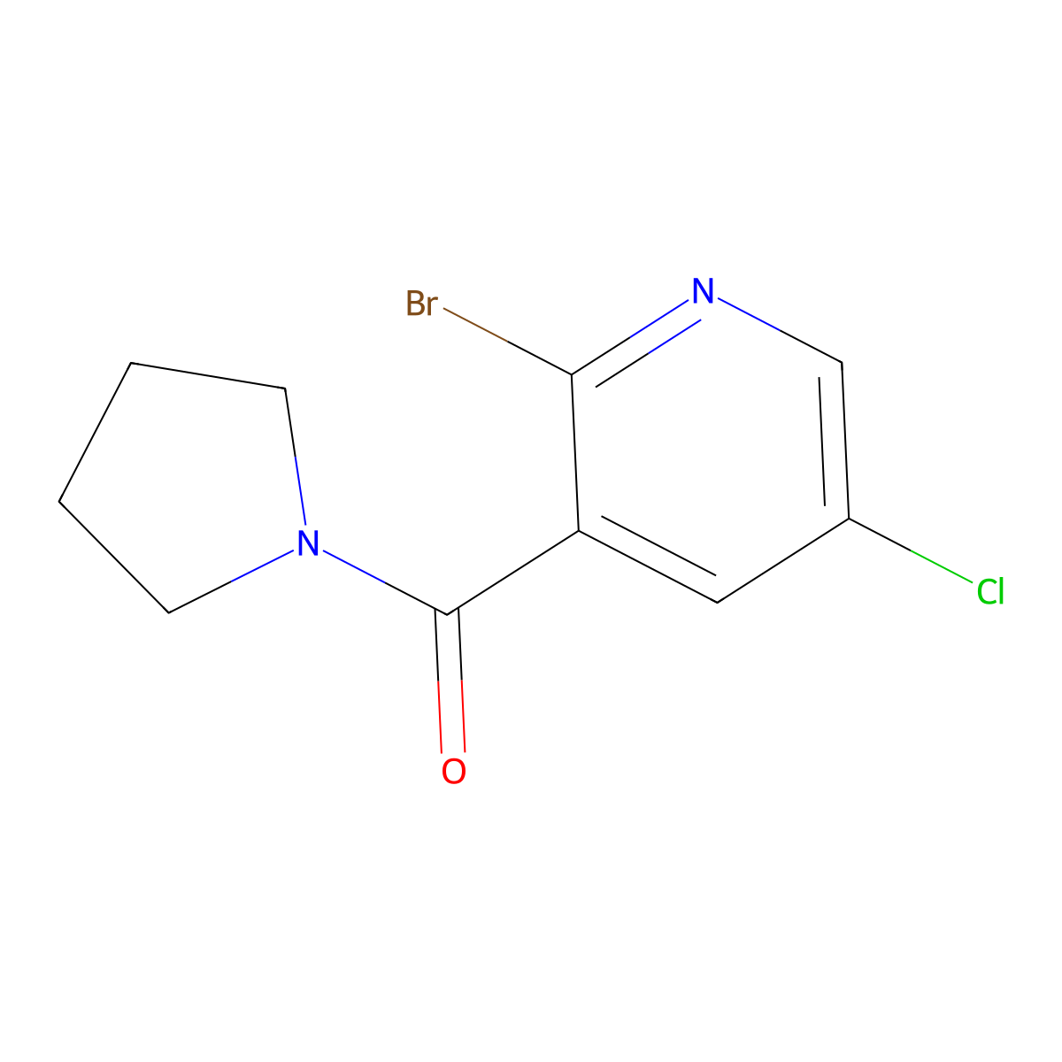 (2-Bromo-5-chloropyridin-3-yl)(pyrrolidin-1-yl)methanone molecular structure, CAS 2668247-31-0