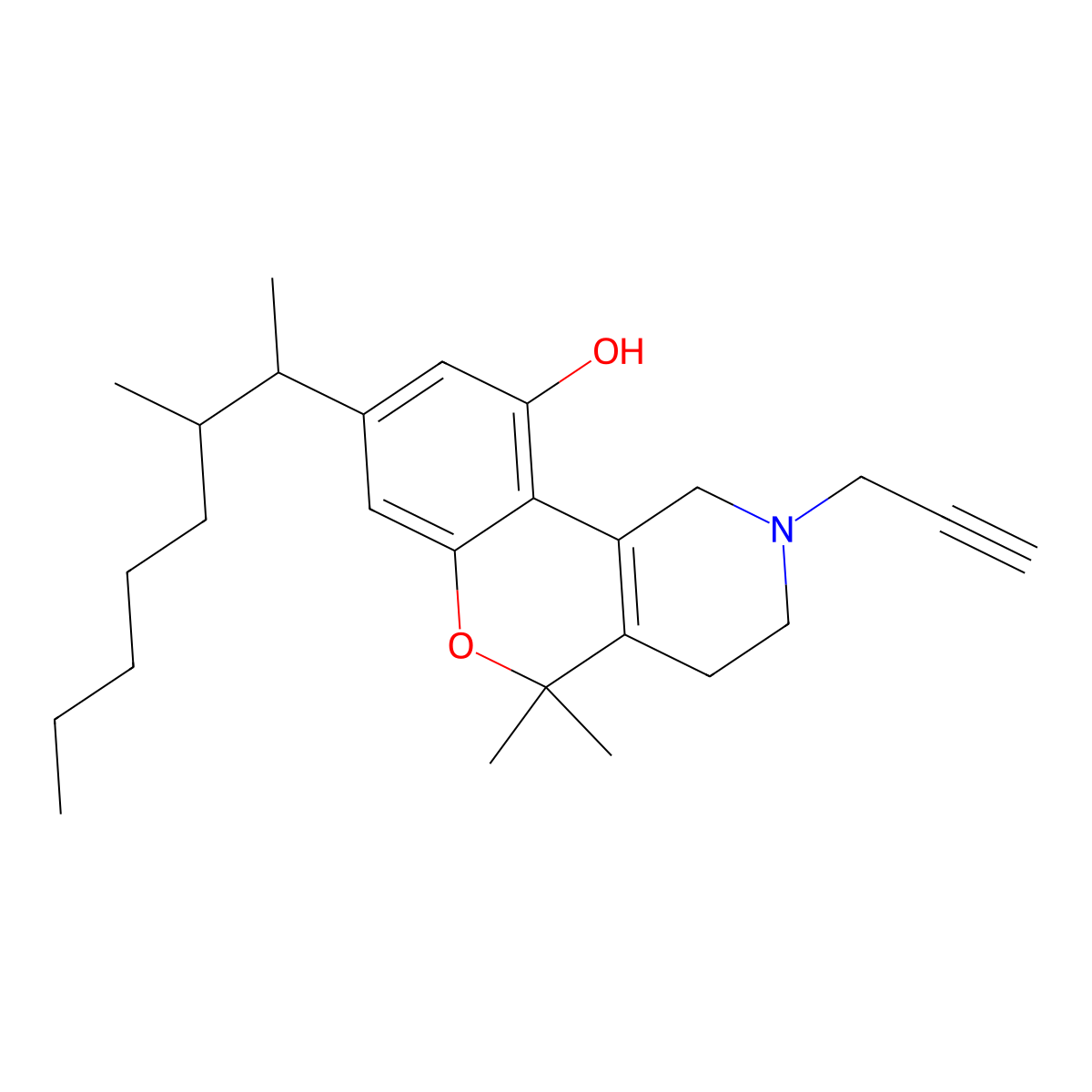 8-(1,2-Dimethylheptyl)-1,3,4,5-tetrahydro-5,5-dimethyl-2-(2-propyn-1-yl)-2H-(1)benzopyrano(4,3-c)pyridin-10-ol molecular structure, CAS 26685-57-4