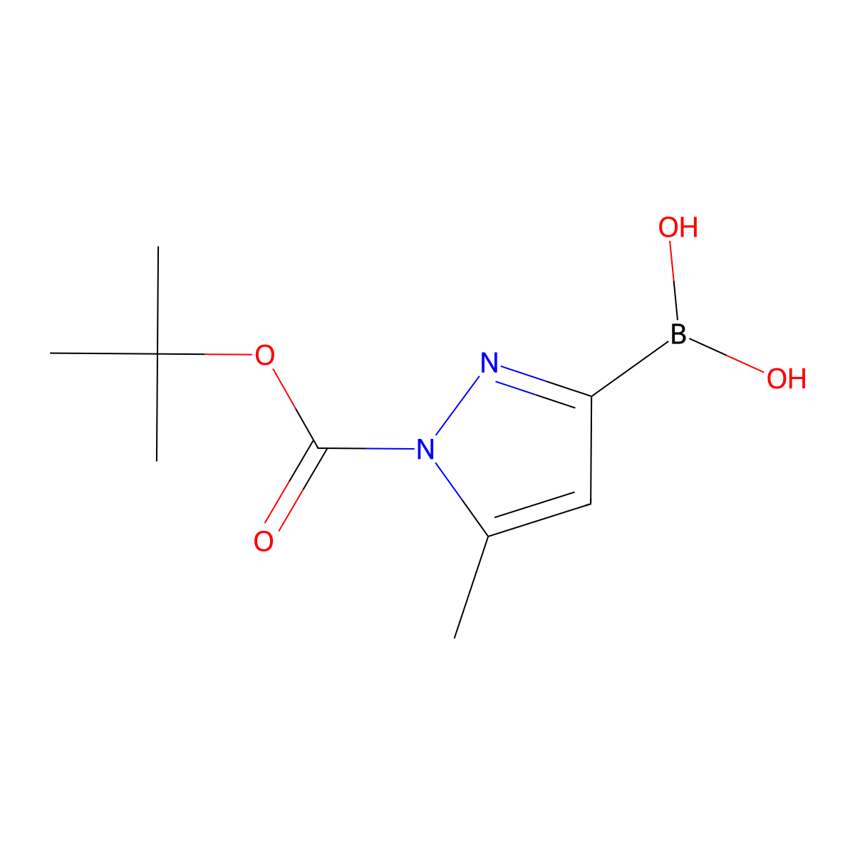 (1-(tert-Butoxycarbonyl)-5-methyl-1H-pyrazol-3-yl)boronic acid molecular structure, CAS 2668960-35-6