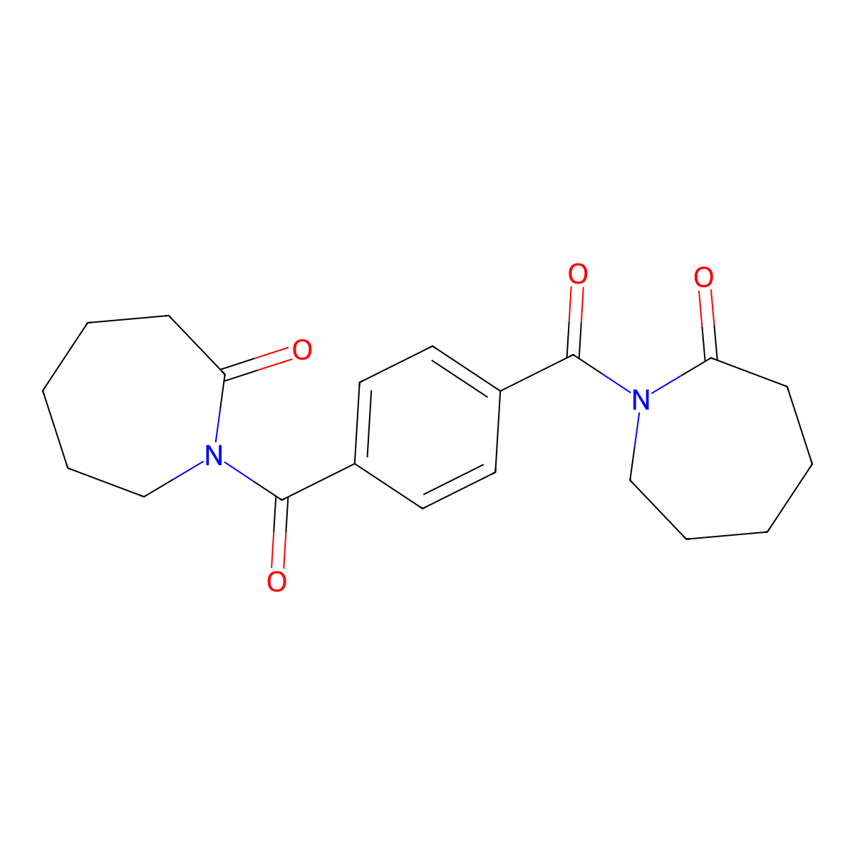 2H-Azepin-2-one, 1,1'-(1,4-phenylenedicarbonyl)bis(hexahydro- molecular structure, CAS 2669-15-0