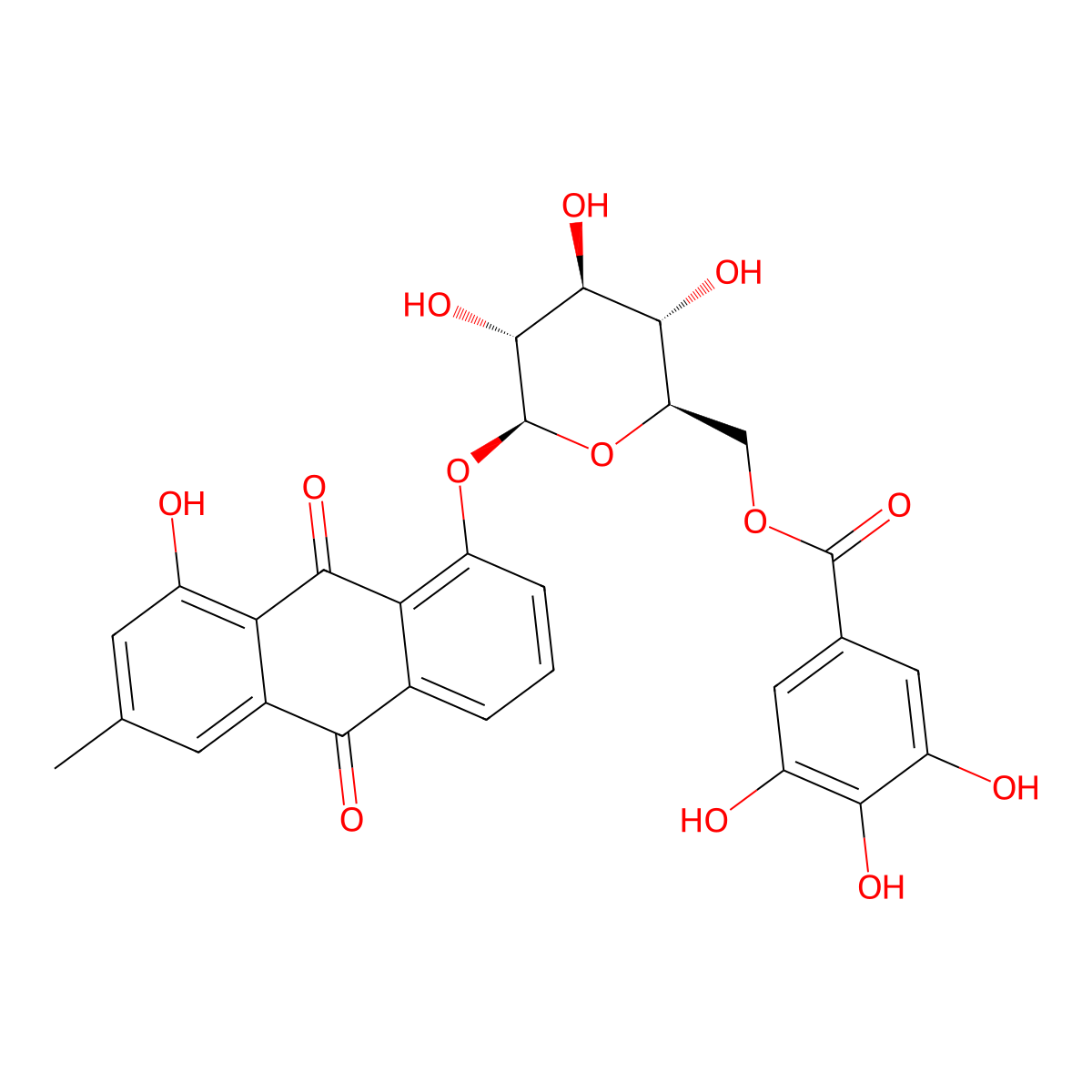 ((2R,3S,4S,5R,6S)-3,4,5-Trihydroxy-6-(8-Hydroxy-6-Methyl-9,10-Dioxoanthracen-1-Yl)Oxyoxan-2-Yl)Methyl 3,4,5-Trihydroxybenzoate molecular structure, CAS 266997-57-3