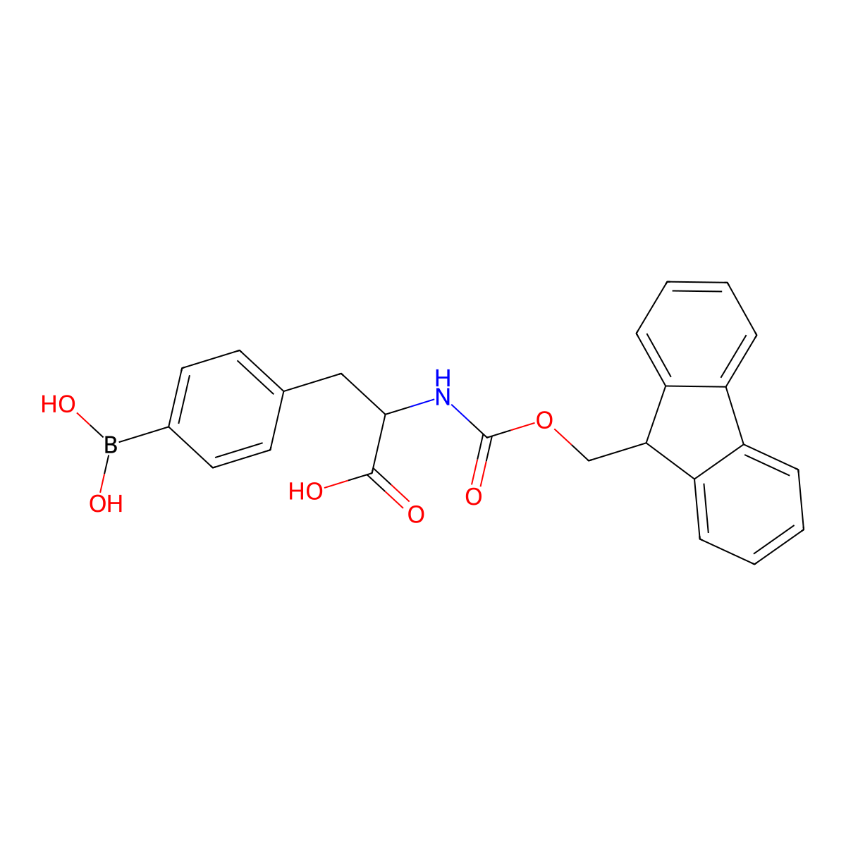 3-(4-boronophenyl)-2-(9H-fluoren-9-ylmethoxycarbonylamino)propanoic acid molecular structure, CAS 266999-36-4