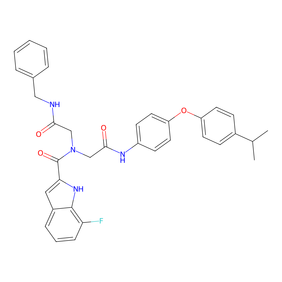 N-(2-(benzylamino)-2-oxoethyl)-7-fluoro-N-(2-((4-(4-isopropylphenoxy)phenyl)amino)-2-oxoethyl)-1H-indole-2-carboxamide molecular structure, CAS 2671790-97-7