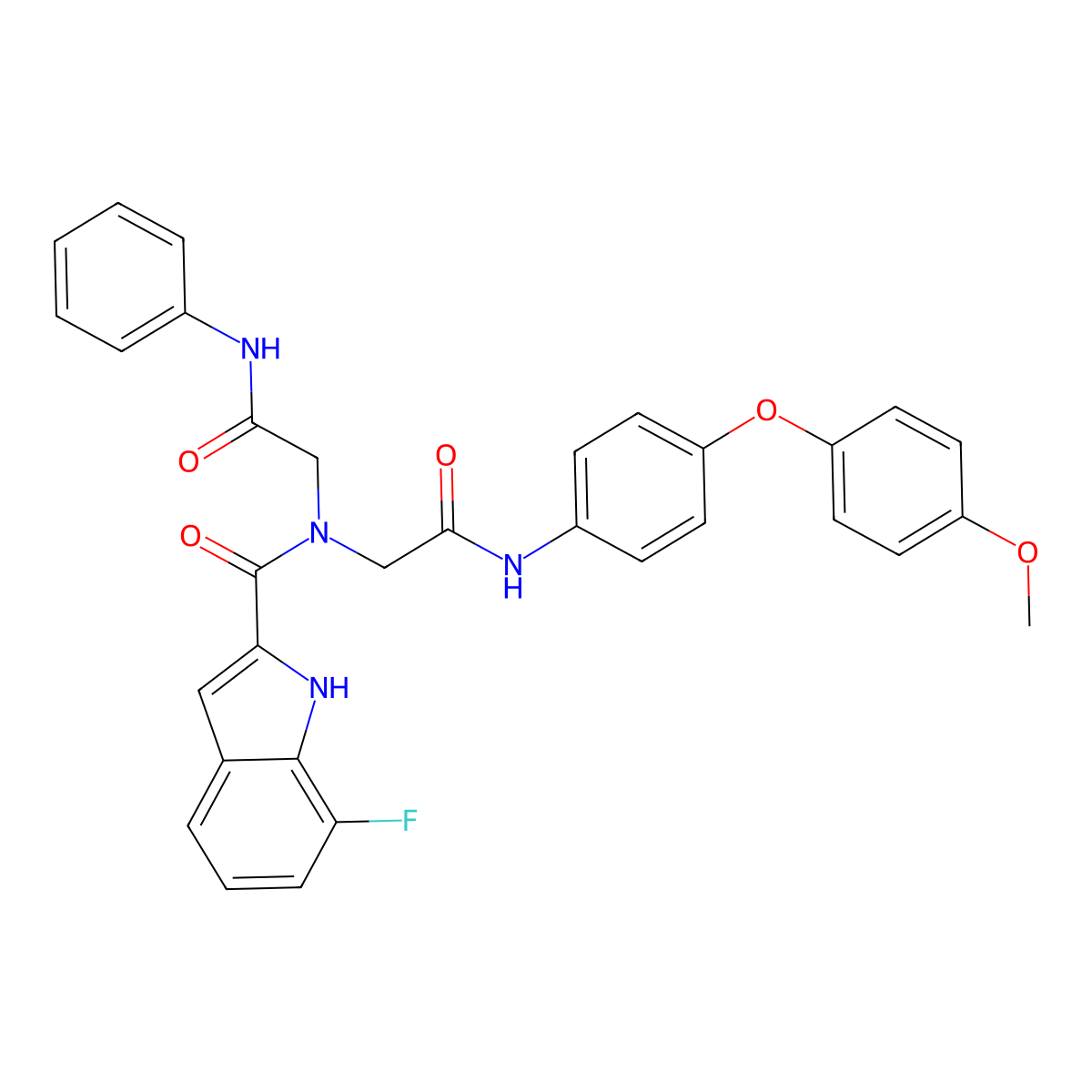 7-fluoro-N-(2-((4-(4-methoxyphenoxy)phenyl)amino)-2-oxoethyl)-N-(2-oxo-2-(phenylamino)ethyl)-1H-indole-2-carboxamide molecular structure, CAS 2671791-15-2