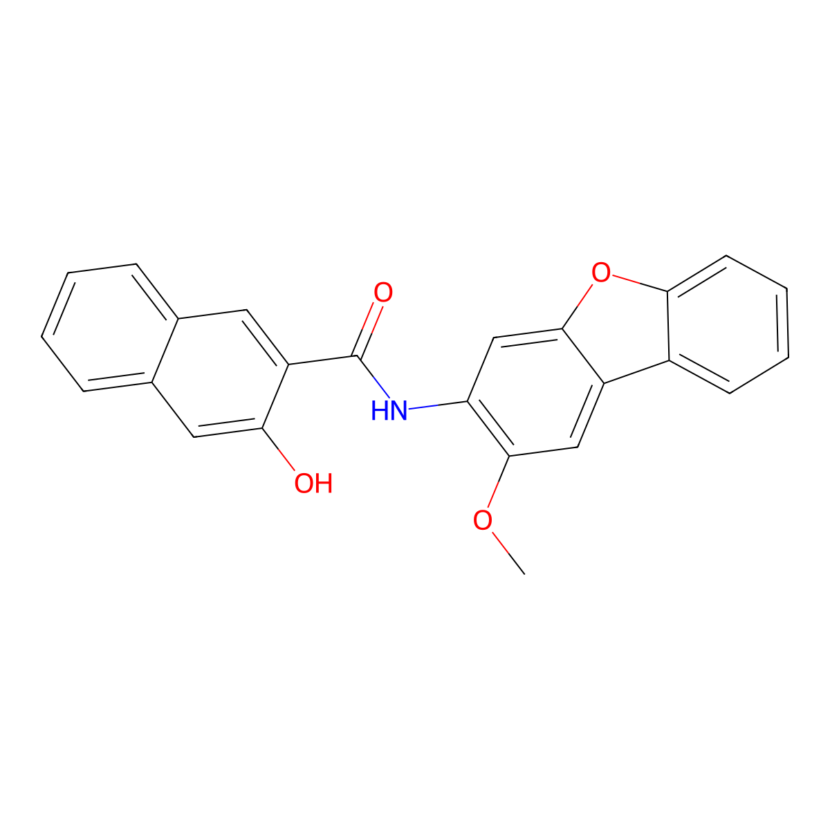 2-Naphthalenecarboxamide, 3-hydroxy-N-(2-methoxy-3-dibenzofuranyl)- molecular structure, CAS 2672-81-3