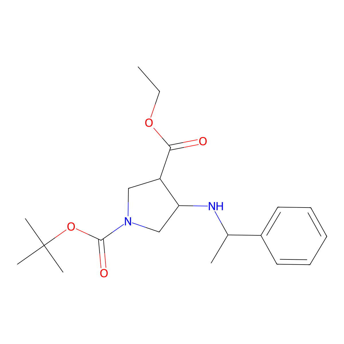 1,3-Pyrrolidinedicarboxylic acid, 4-[[(1R)-1-phenylethyl]amino]-, 1-(1,1-dimethylethyl) 3-ethyl ester, (3R,4S)- molecular structure, CAS 267230-40-0