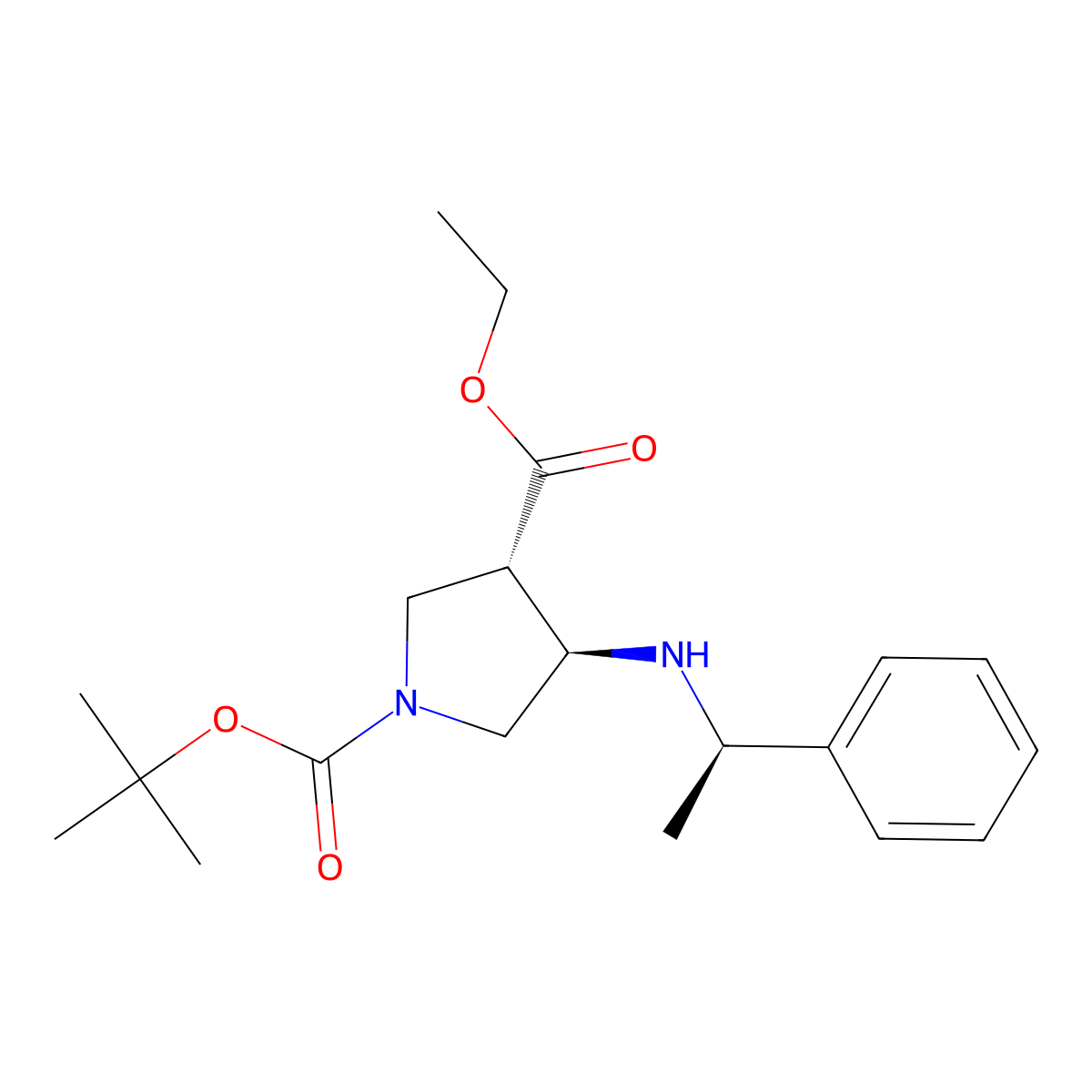 1,3-Pyrrolidinedicarboxylic acid, 4-[[(1R)-1-phenylethyl]amino]-, 1-(1,1-dimethylethyl) 3-ethyl ester, (3S,4R)- molecular structure, CAS 267230-69-3
