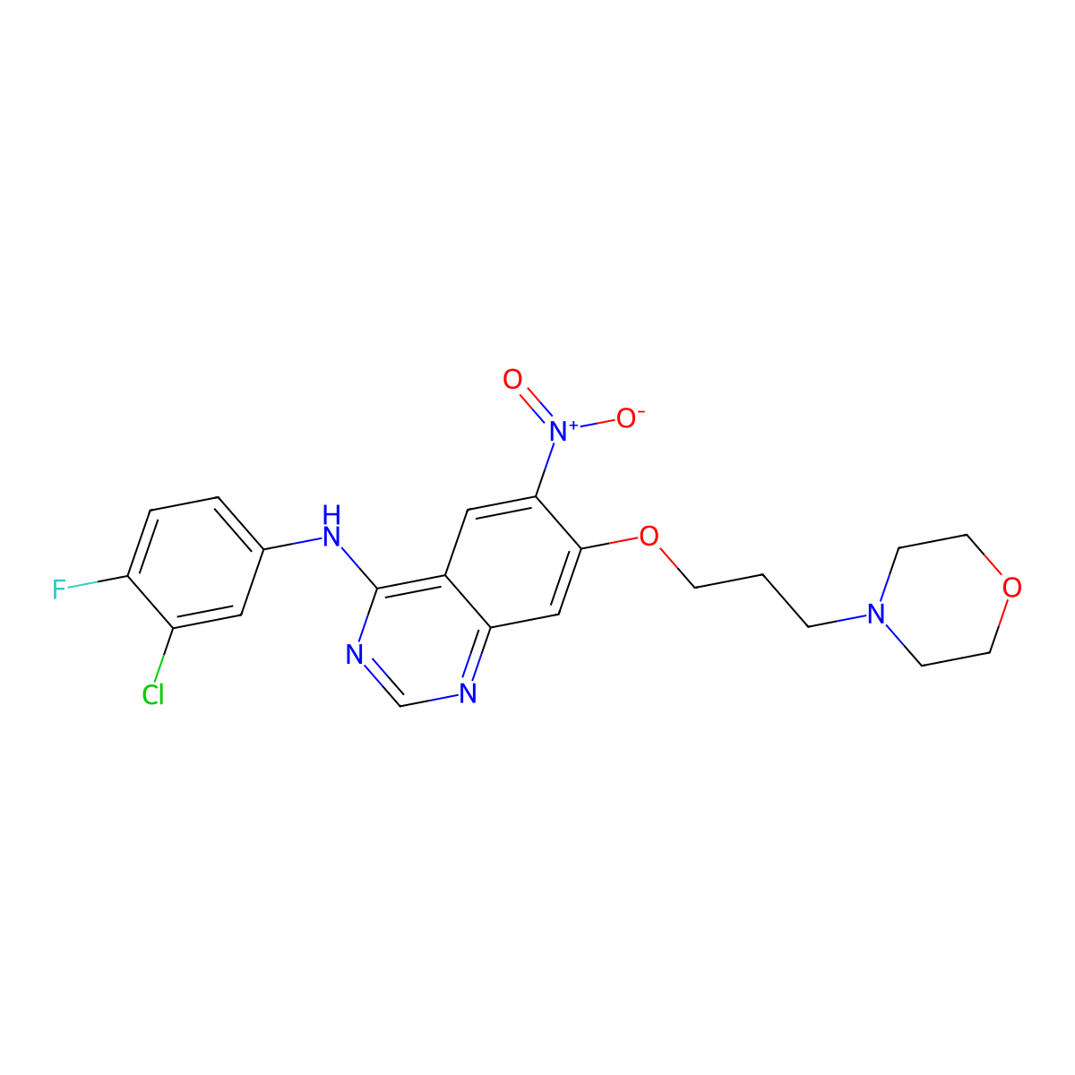 N-(3-Chloro-4-fluorophenyl)-7-(3-morpholinopropoxy)-6-nitroquinazolin-4-amine molecular structure, CAS 267243-64-1