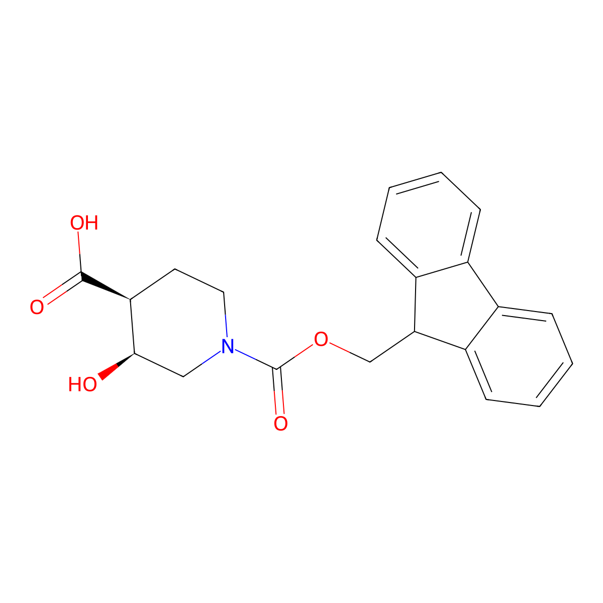 rac-(3R,4R)-1-{[(9H-fluoren-9-yl)methoxy]carbonyl}-3-hydroxypiperidine-4-carboxylicacid molecular structure, CAS 2672502-24-6