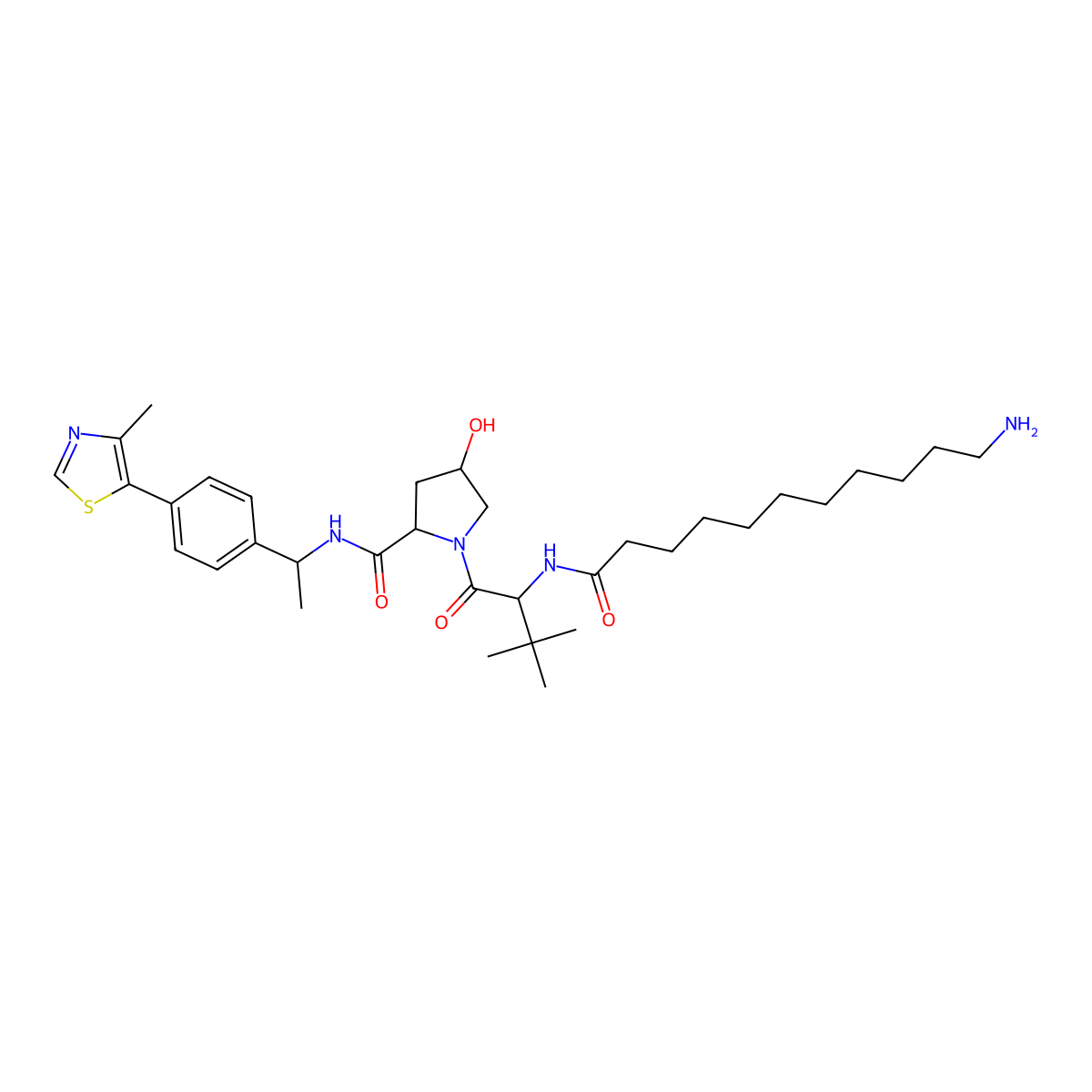 (2R,4S)-1-[(2S)-2-(11-aminoundecanoylamino)-3,3-dimethyl-butanoyl]-4-hydroxy-N-[(1S)-1-[4-(4-methylthiazol-5-yl)phenyl]ethyl]pyrrolidine-2-carboxamide molecular structure, CAS 2672512-46-6