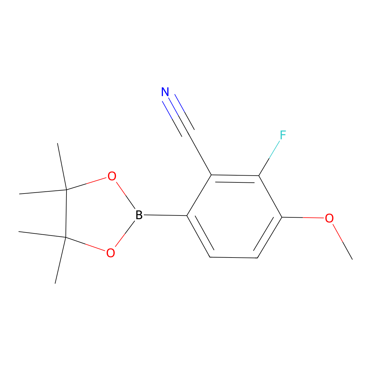 2-Fluoro-3-methoxy-6-(4,4,5,5-tetramethyl-1,3,2-dioxaborolan-2-yl)benzonitrile molecular structure, CAS 2673219-72-0