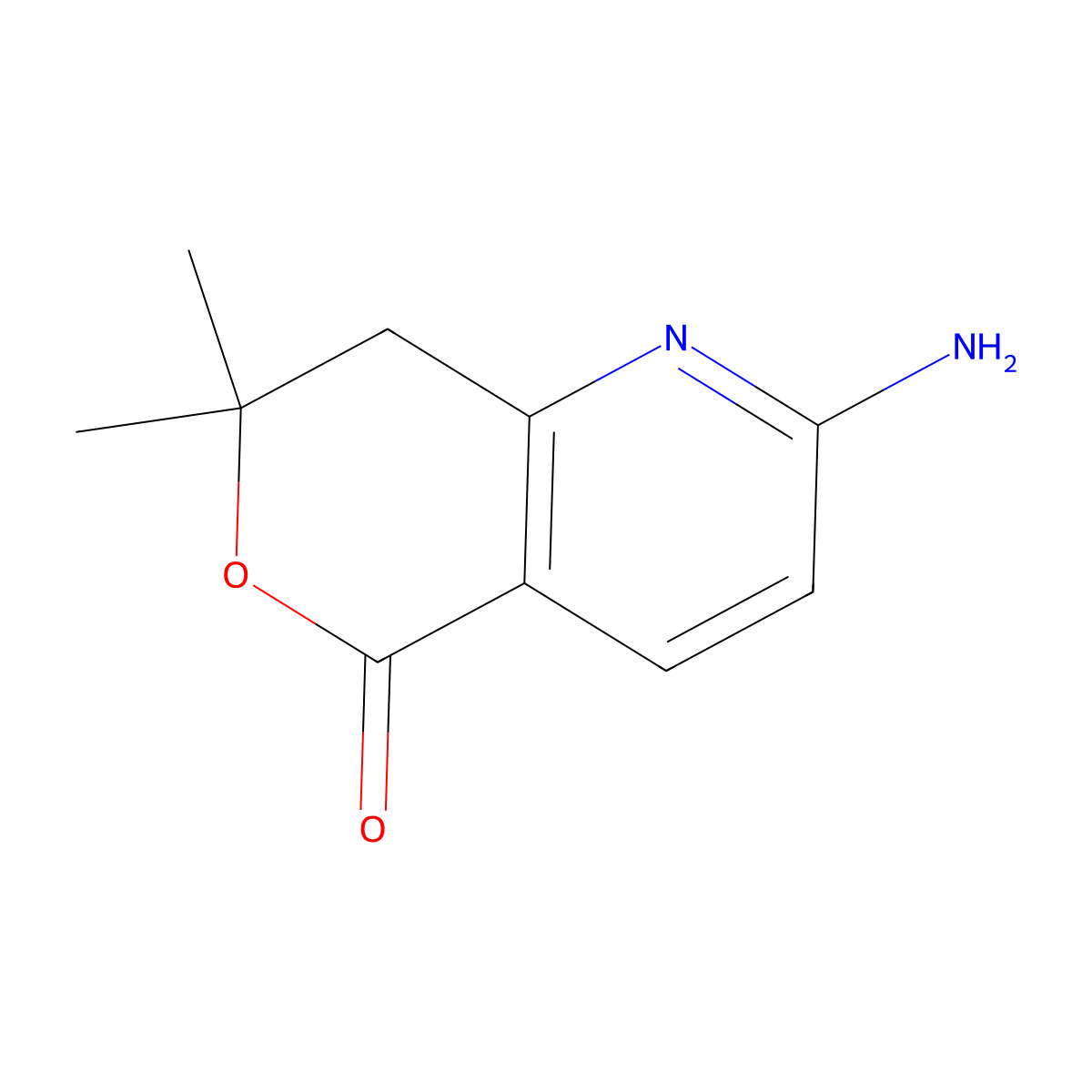 2-Amino-7,7-dimethyl-7,8-dihydro-5H-pyrano[4,3-b]pyridin-5-one molecular structure, CAS 2673369-03-2