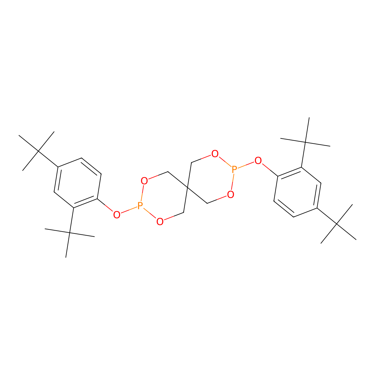 Bis(2,4-di-tert-butylphenyl)pentaerythritol diphosphite molecular structure, CAS 26741-53-7