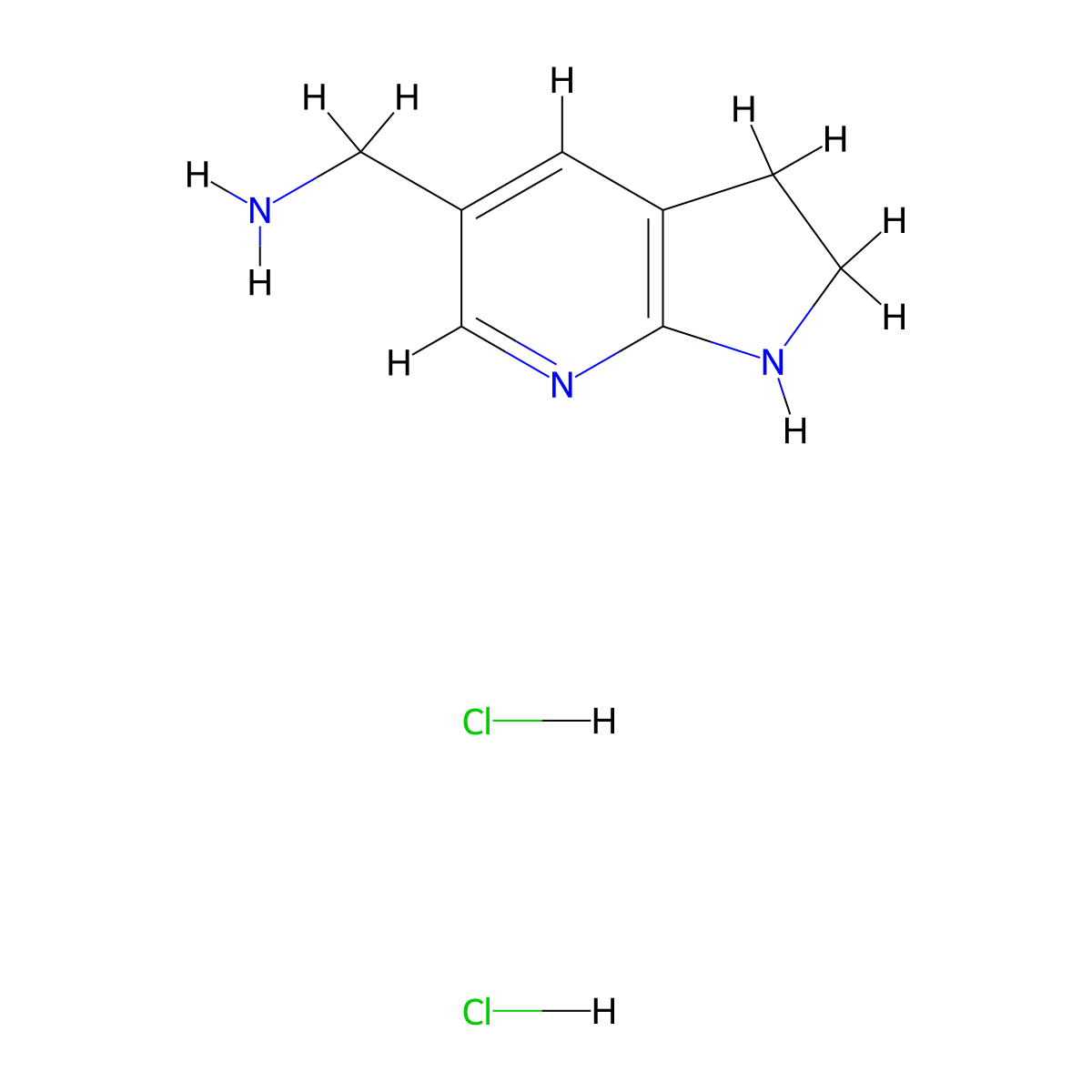 (2,3-dihydro-1H-pyrrolo[2,3-b]pyridin-5-yl)methanamine dihydrochloride molecular structure, CAS 267413-09-2