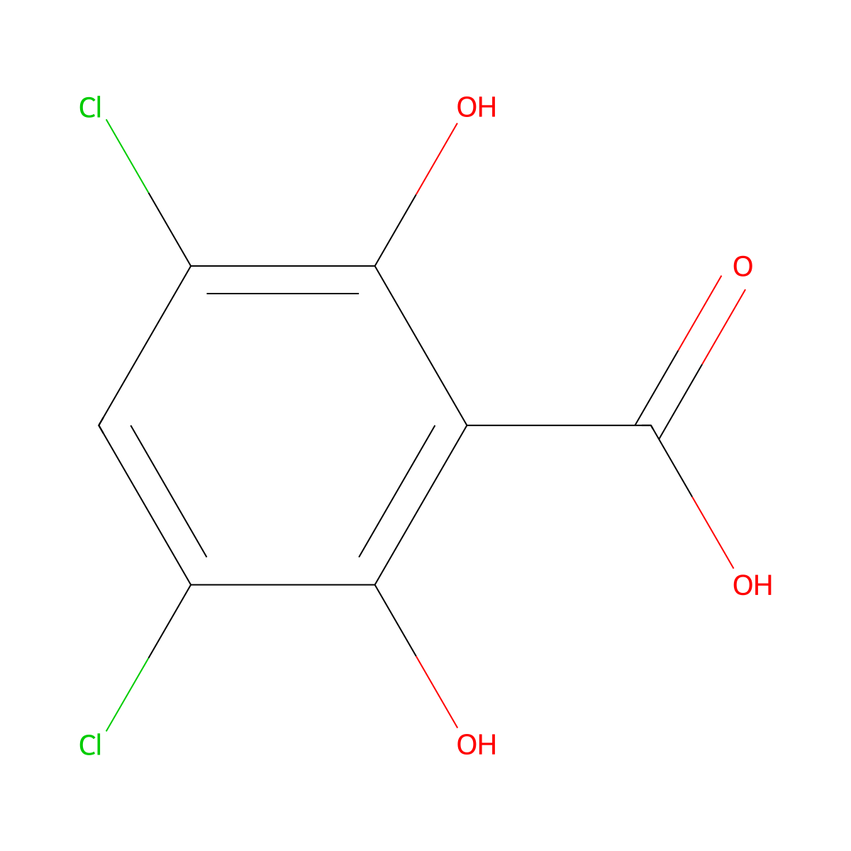 3,5-Dichloro-2,6-dihydroxybenzoic acid molecular structure, CAS 26754-76-7