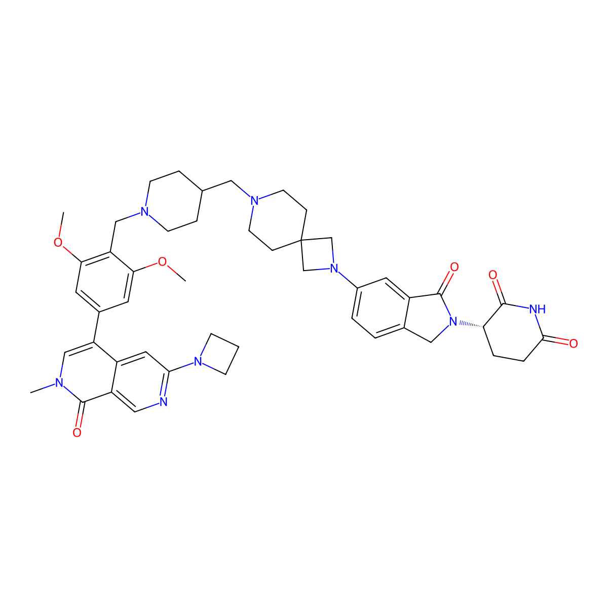 (S)-3-(6-(7-((1-(4-(6-(Azetidin-1-yl)-2-methyl-1-oxo-1,2-dihydro-2,7-naphthyridin-4-yl)-2,6-dimethoxybenzyl)piperidin-4-yl)methyl)-2,7-diazaspiro[3.5]nonan-2-yl)-1-oxoisoindolin-2-yl)piperidine-2,6-dione molecular structure, CAS 2676211-64-4