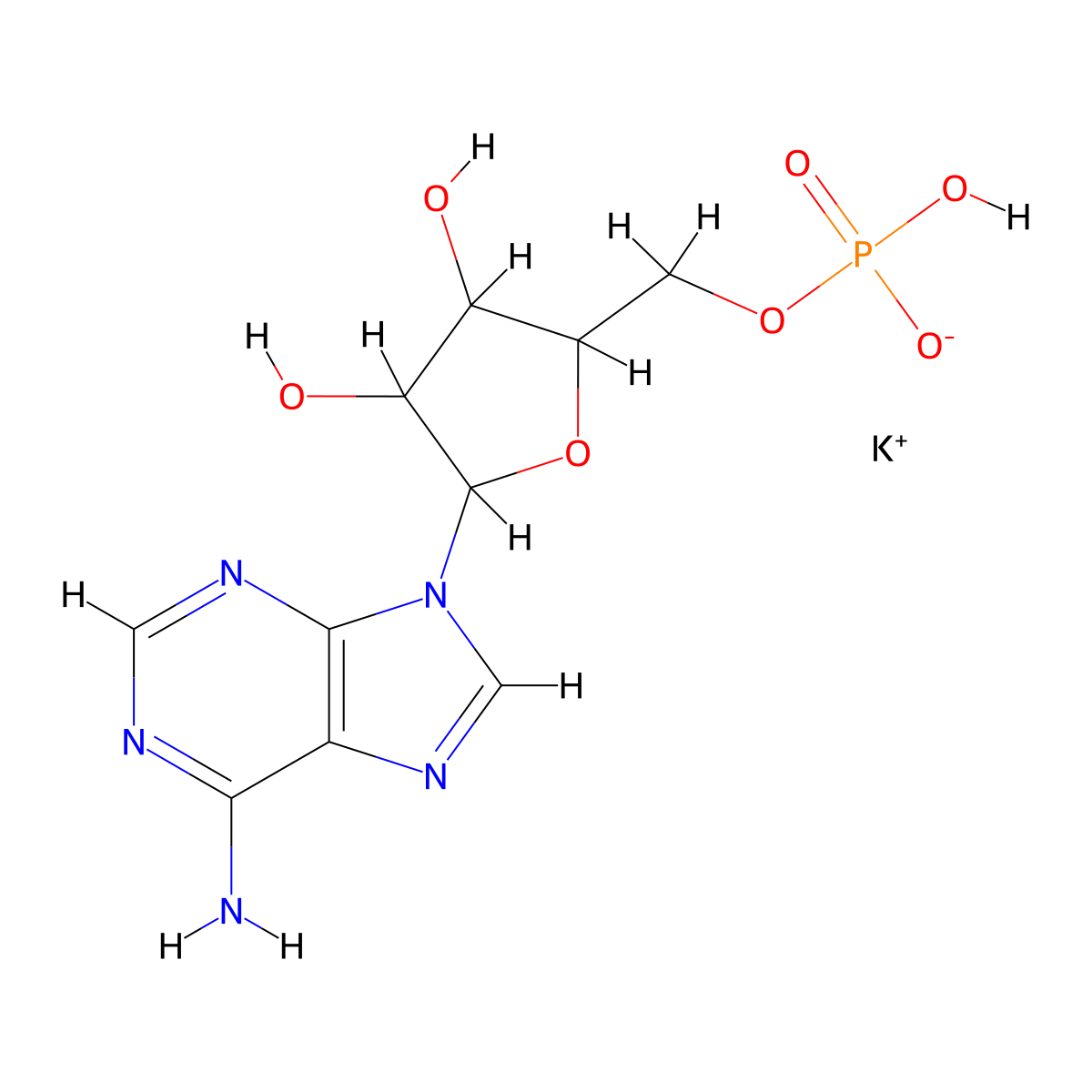 Potassium [5-(6-aminopurin-9-yl)-3,4-dihydroxyoxolan-2-yl]methyl hydrogen phosphate molecular structure, CAS 26763-19-9