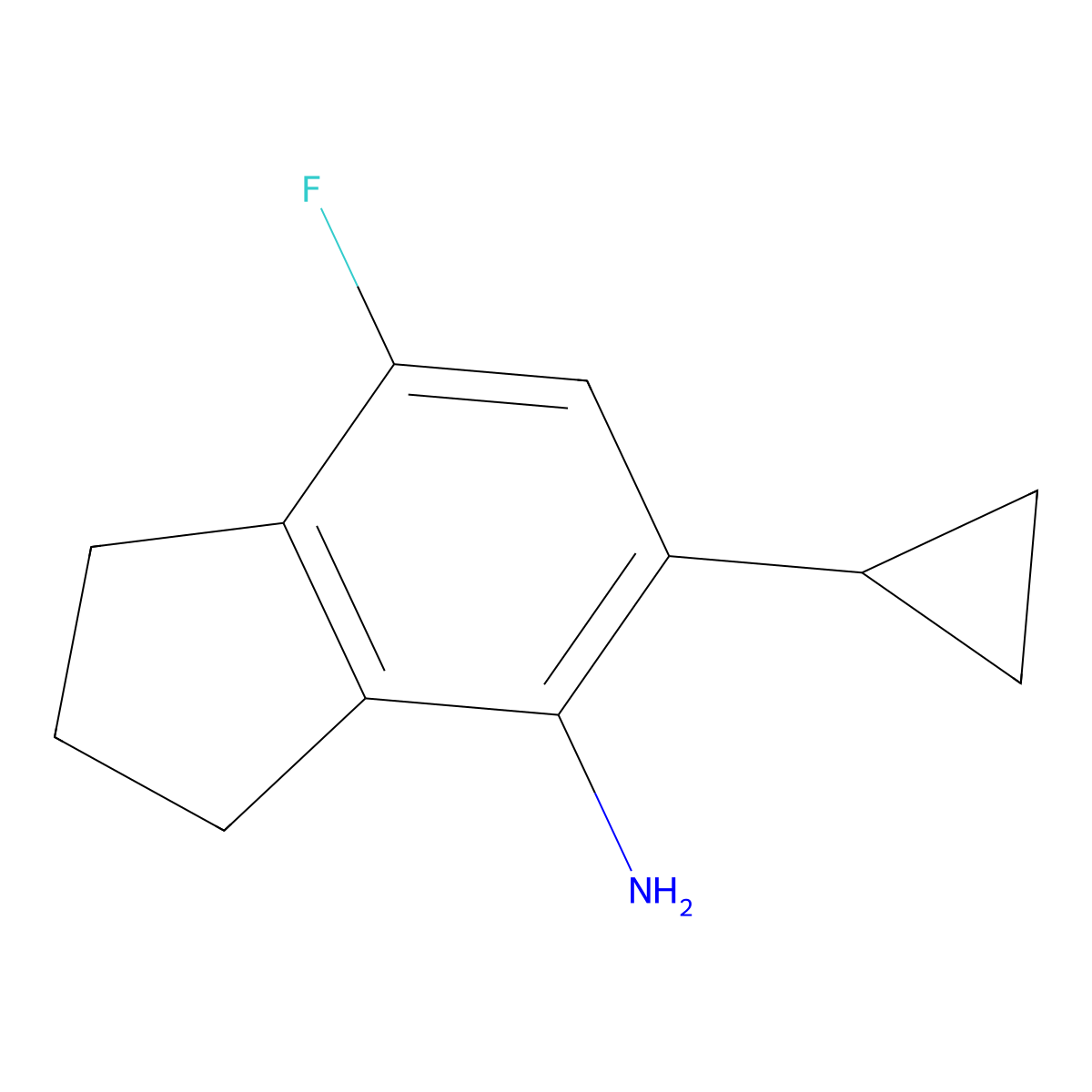 5-Cyclopropyl-7-fluoro-2,3-dihydro-1H-inden-4-amine molecular structure, CAS 2676863-29-7
