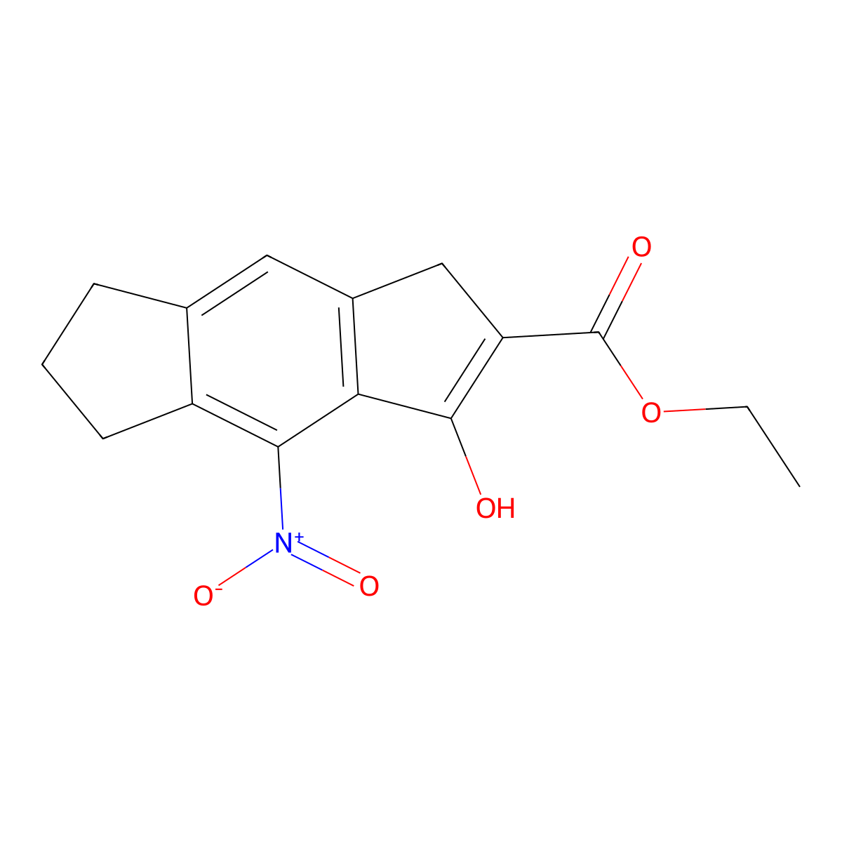 Ethyl 3-hydroxy-4-nitro-1,5,6,7-tetrahydro-s-indacene-2-carboxylate molecular structure, CAS 2676865-16-8