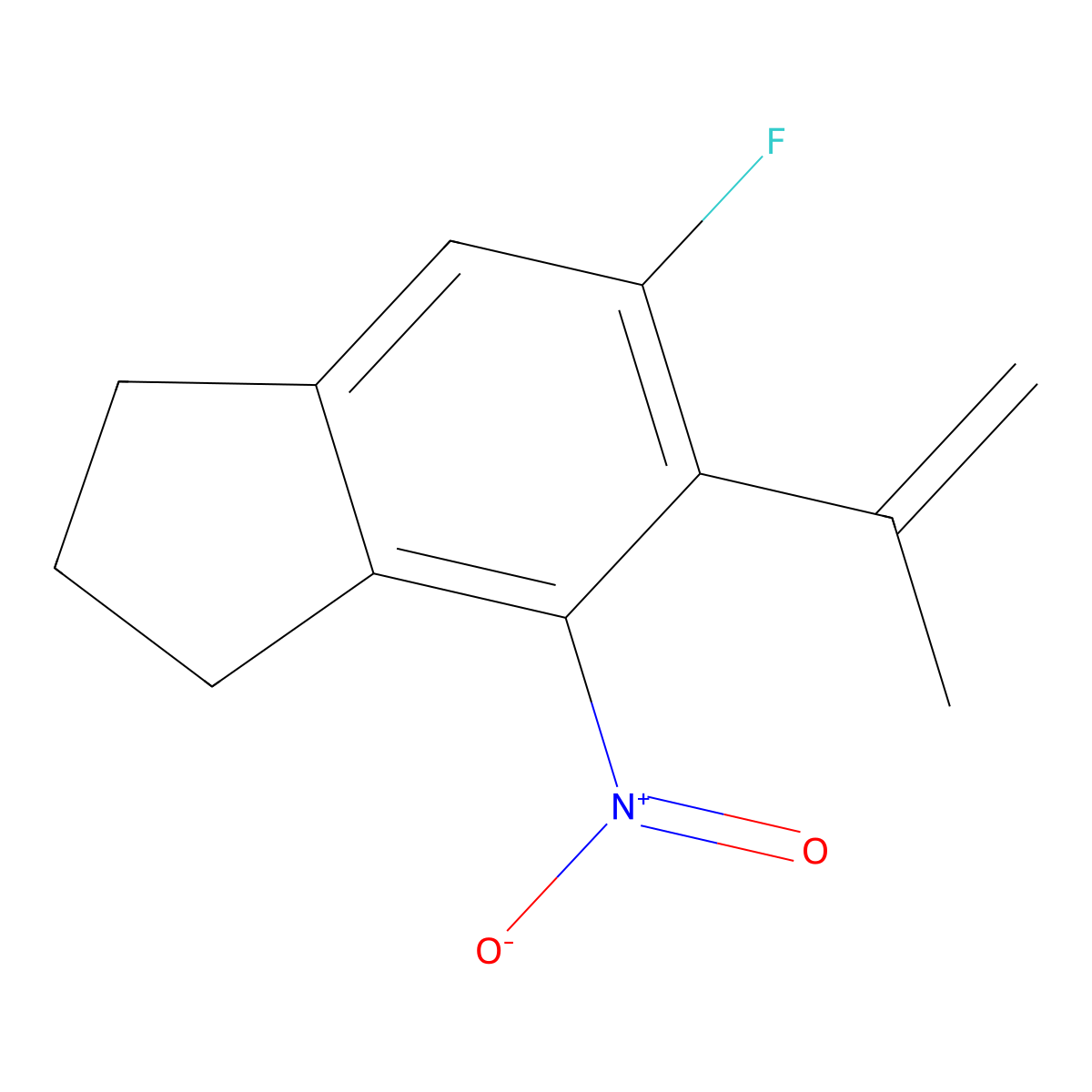 6-Fluoro-4-nitro-5-(prop-1-en-2-yl)-2,3-dihydro-1H-indene molecular structure, CAS 2676865-60-2