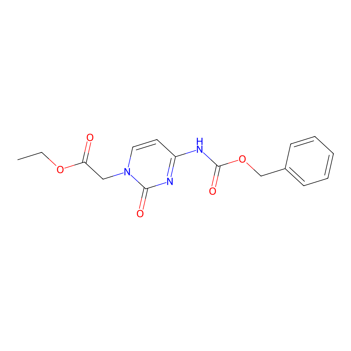 Ethyl 2-(4-(((benzyloxy)carbonyl)amino)-2-oxopyrimidin-1(2H)-yl)acetate molecular structure, CAS 2676896-46-9