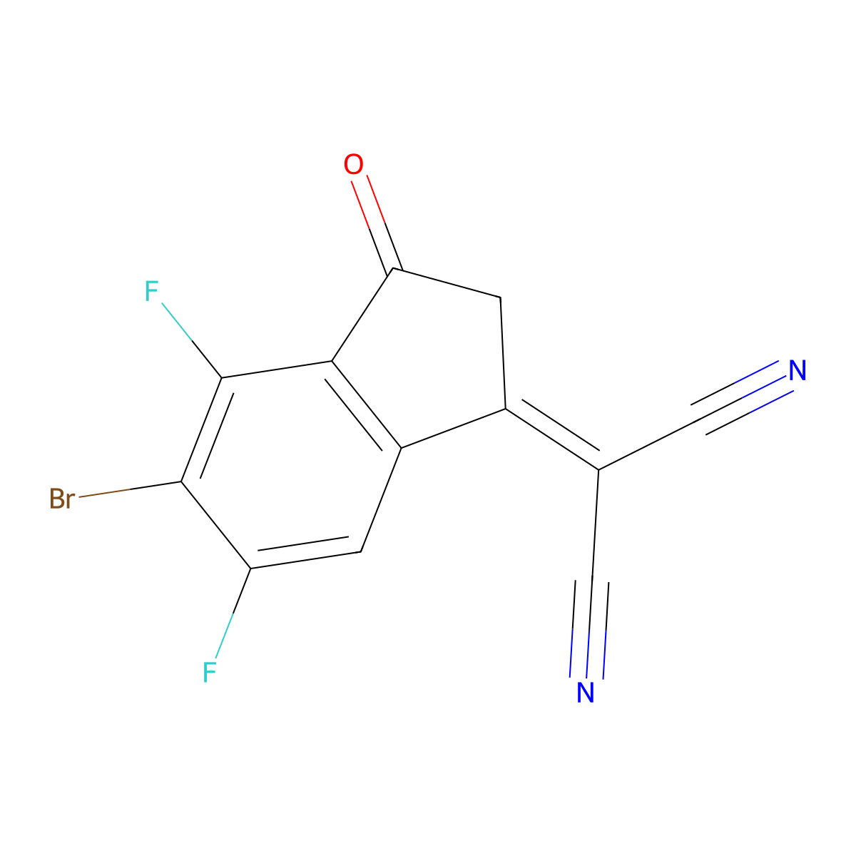 2-(5-bromo-4,6-difluoro-3-oxo-2,3-dihydro-1H-inden-1-ylidene)malononitrile molecular structure, CAS 2677043-05-7