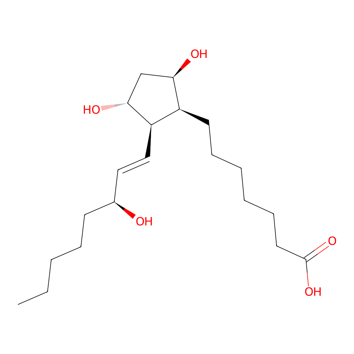 7-[(1S,2R,3R,5R)-3,5-dihydroxy-2-[(E,3S)-3-hydroxyoct-1-enyl]cyclopentyl]heptanoic acid molecular structure, CAS 26771-95-9