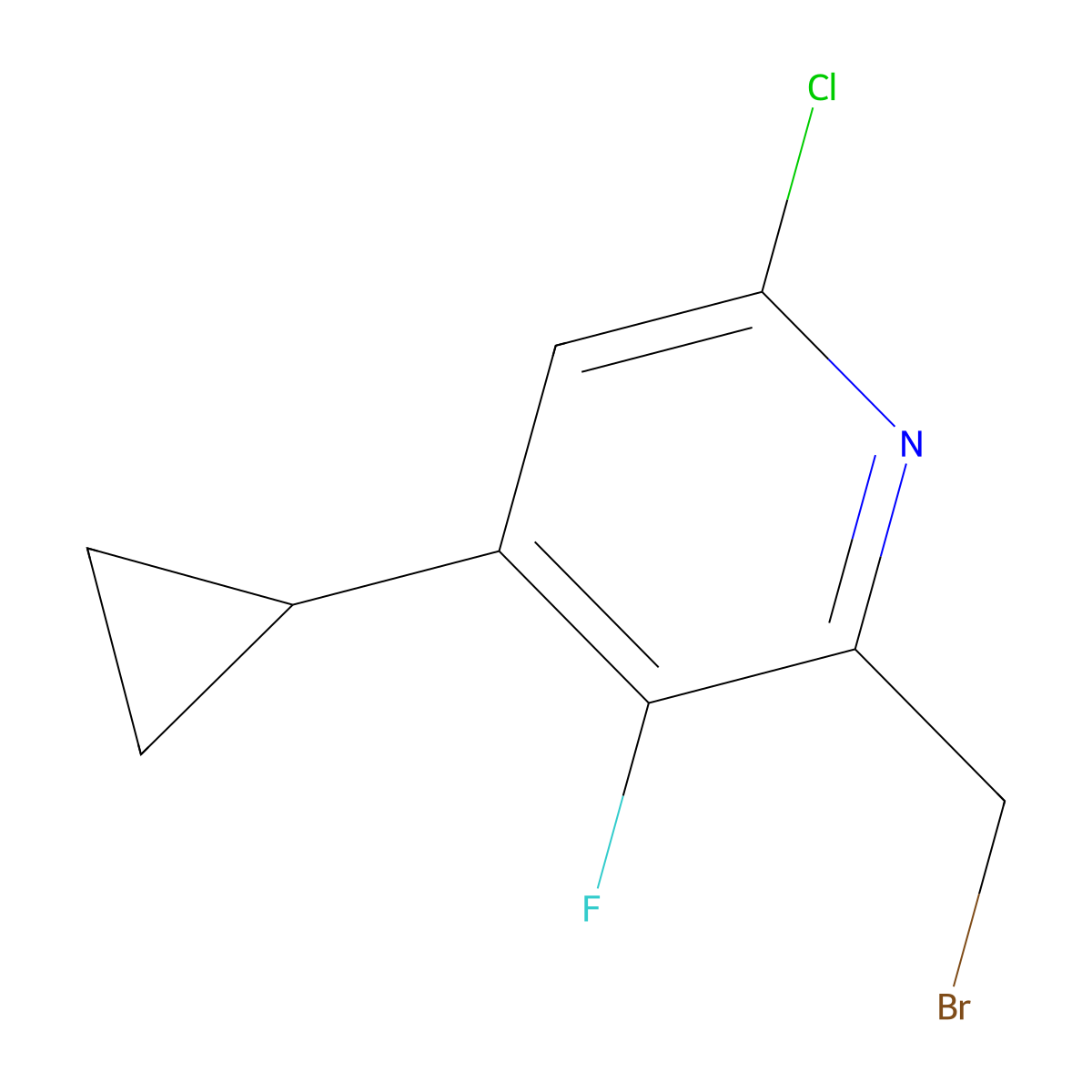 2-(Bromomethyl)-6-chloro-4-cyclopropyl-3-fluoropyridine molecular structure, CAS 2677803-53-9