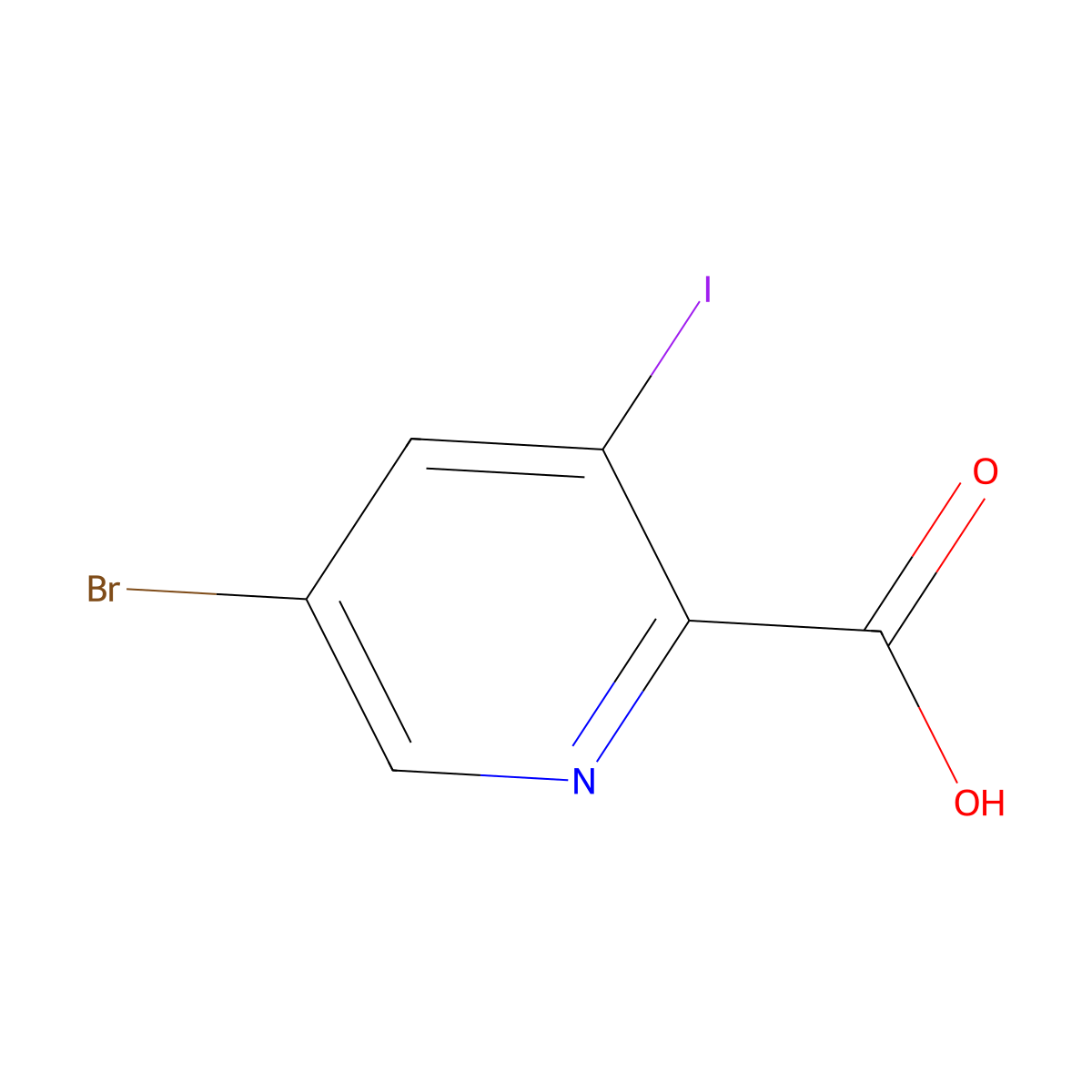 5-Bromo-3-iodopyridine-2-carboxylic acid molecular structure, CAS 2677885-07-1