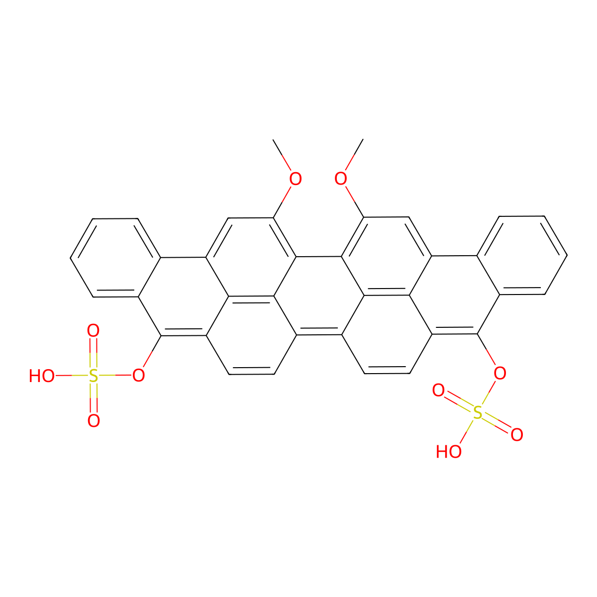 16,17-Dimethoxyanthra(9,1,2-cde)benzo(rst)pentaphene-5,10-diyl bis(hydrogen sulphate) molecular structure, CAS 2678-71-9
