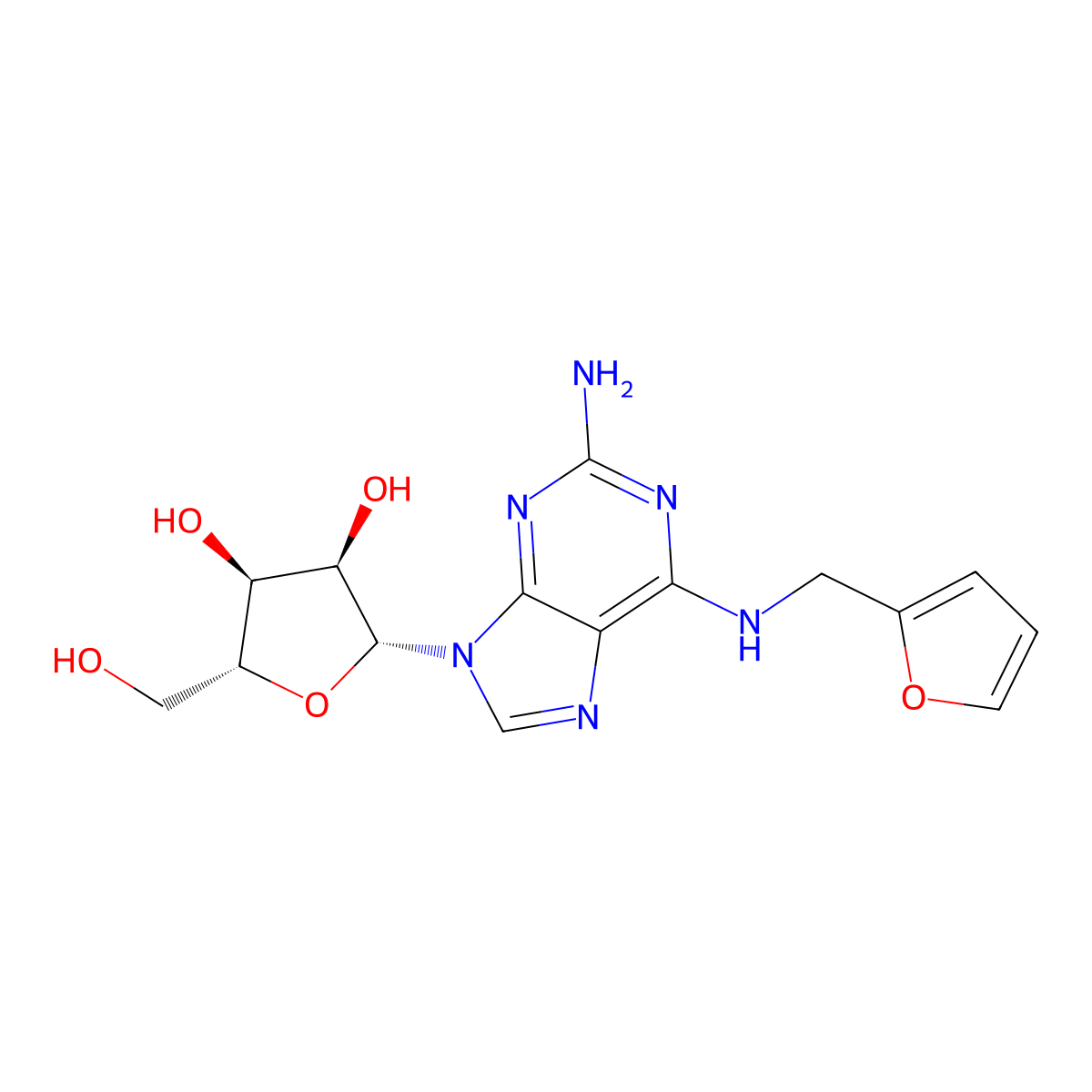 (2R,3R,4S,5R)-2-(2-amino-6-((furan-2-ylmethyl)amino)-9H-purin-9-yl)-5-(hydroxymethyl)tetrahydrofuran-3,4-diol molecular structure, CAS 26783-39-1