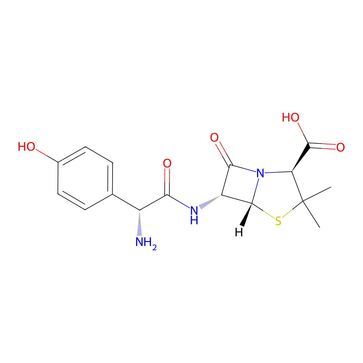 Amoxicillin molecular structure, CAS 26787-78-0