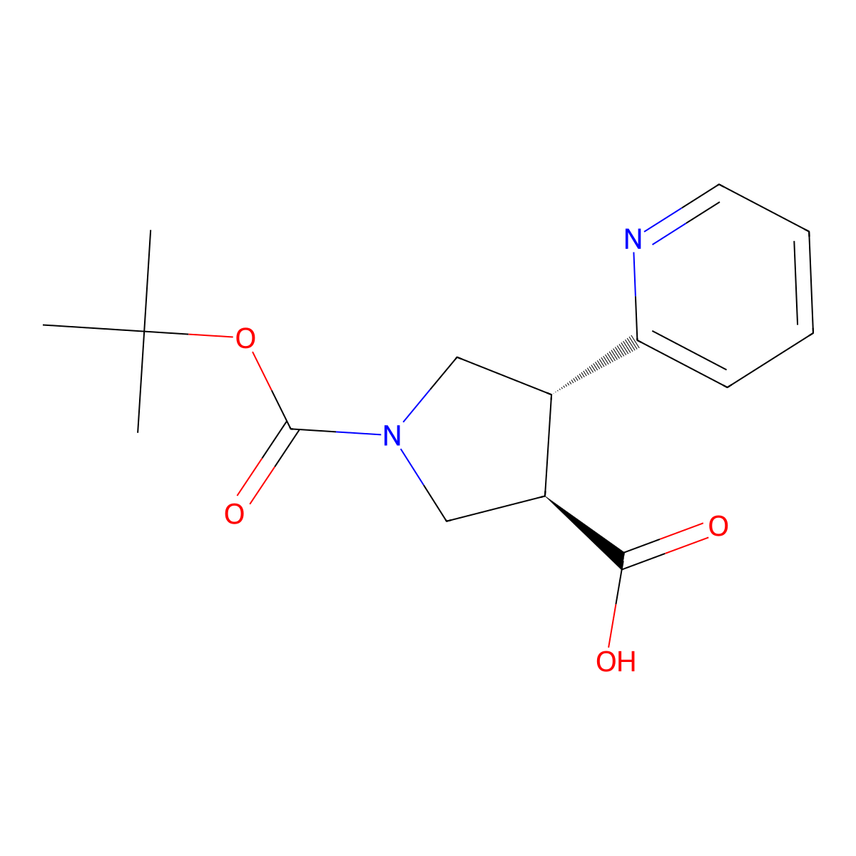 trans-1-(tert-Butoxycarbonyl)-4-(pyridin-2-yl)pyrrolidine-3-carboxylic acid molecular structure, CAS 267876-09-5