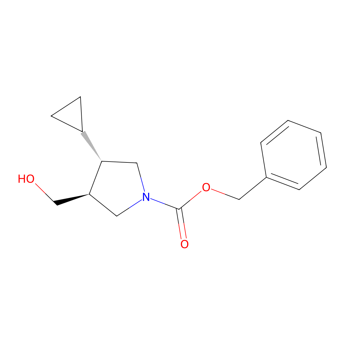rac-benzyl (3R,4R)-3-cyclopropyl-4-(hydroxymethyl)pyrrolidine-1-carboxylate molecular structure, CAS 2679801-62-6