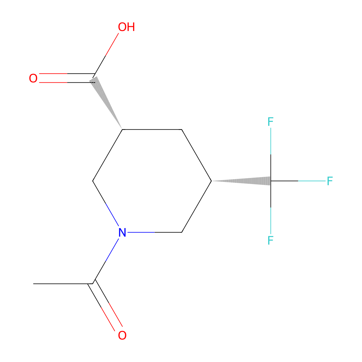 rac-(3R,5S)-1-acetyl-5-(trifluoromethyl)piperidine-3-carboxylic acid molecular structure, CAS 2679801-81-9