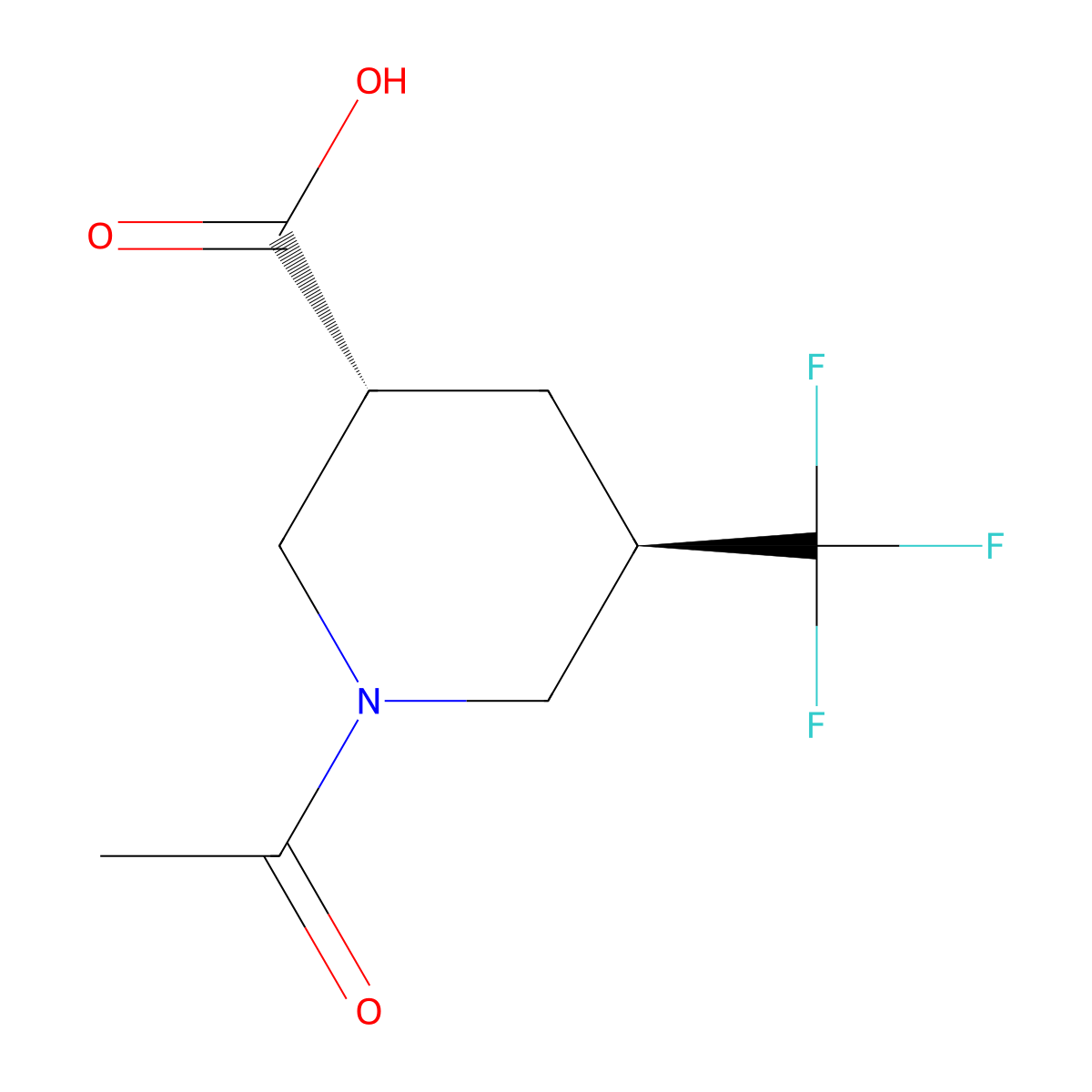 rac-(3R,5R)-1-acetyl-5-(trifluoromethyl)piperidine-3-carboxylic acid molecular structure, CAS 2679801-88-6