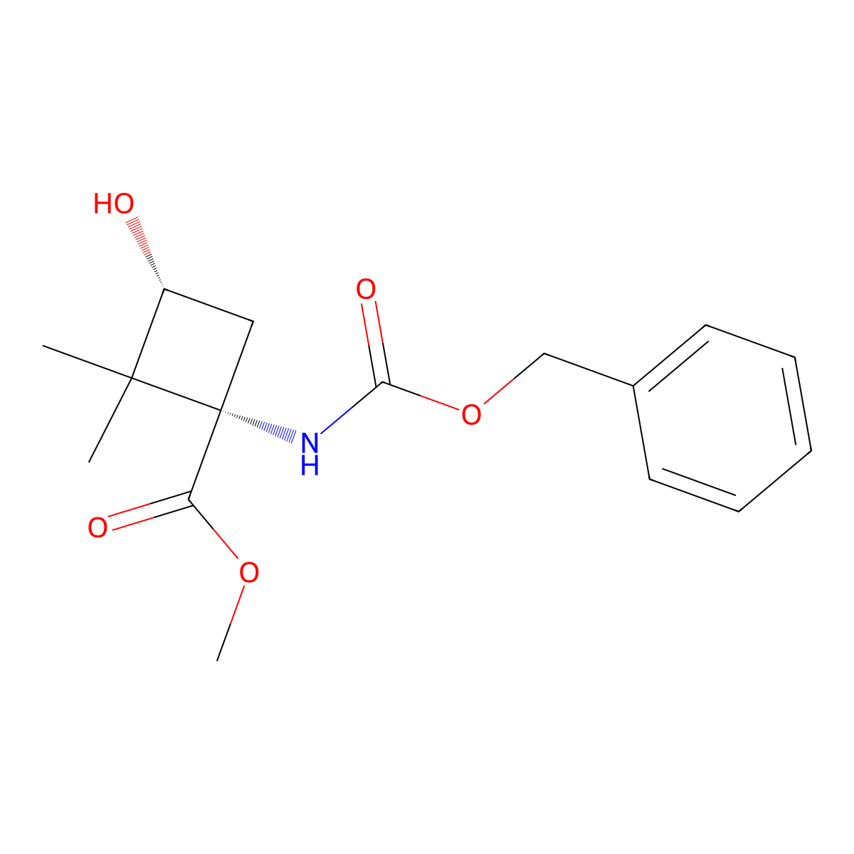 rac-methyl (1R,3S)-1-{[(benzyloxy)carbonyl]amino}-3-hydroxy-2,2-dimethylcyclobutane-1-carboxylate molecular structure, CAS 2679802-38-9