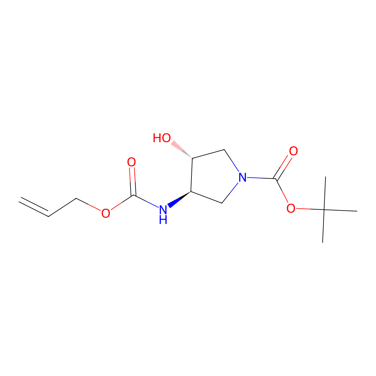 rac-tert-butyl (3R,4R)-3-hydroxy-4-{[(prop-2-en-1-yloxy)carbonyl]amino}pyrrolidine-1-carboxylate molecular structure, CAS 2679802-59-4
