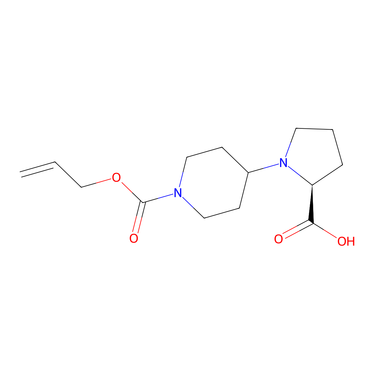 (2S)-1-{1-[(prop-2-en-1-yloxy)carbonyl]piperidin-4-yl}pyrrolidine-2-carboxylic acid molecular structure, CAS 2679802-73-2