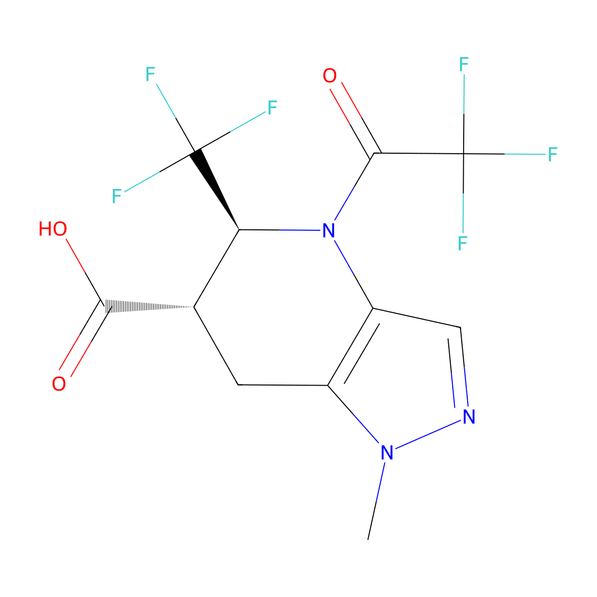rac-(5R,6R)-1-methyl-4-(2,2,2-trifluoroacetyl)-5-(trifluoromethyl)-1H,4H,5H,6H,7H-pyrazolo[4,3-b]pyridine-6-carboxylic acid molecular structure, CAS 2679802-76-5