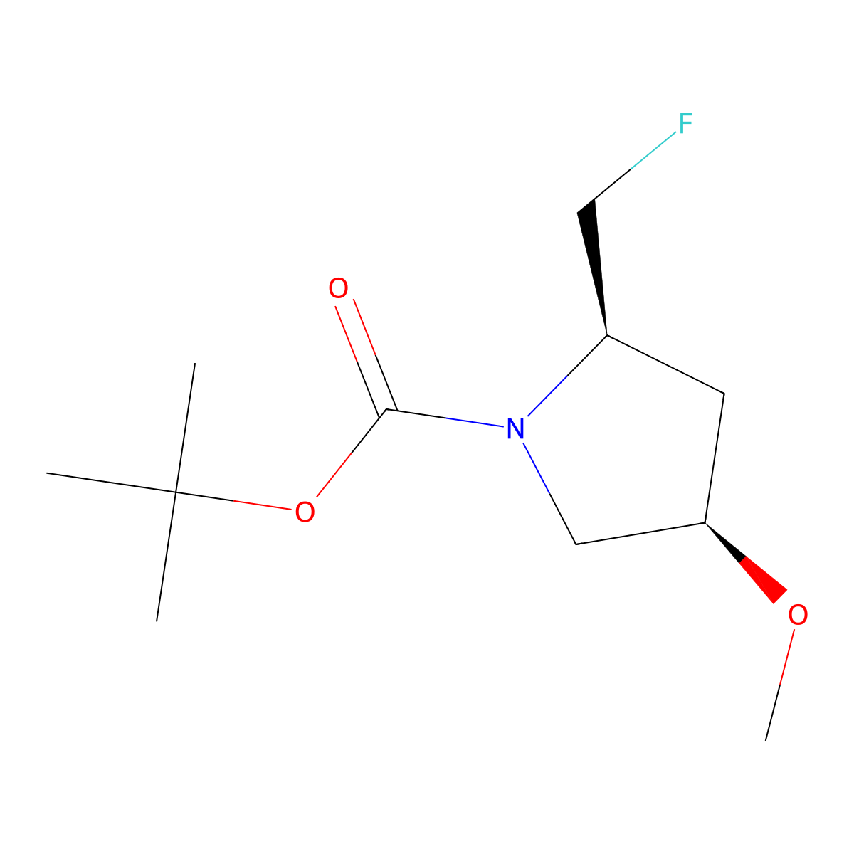 tert-butyl (2R,4R)-2-(fluoromethyl)-4-methoxypyrrolidine-1-carboxylate molecular structure, CAS 2679802-85-6