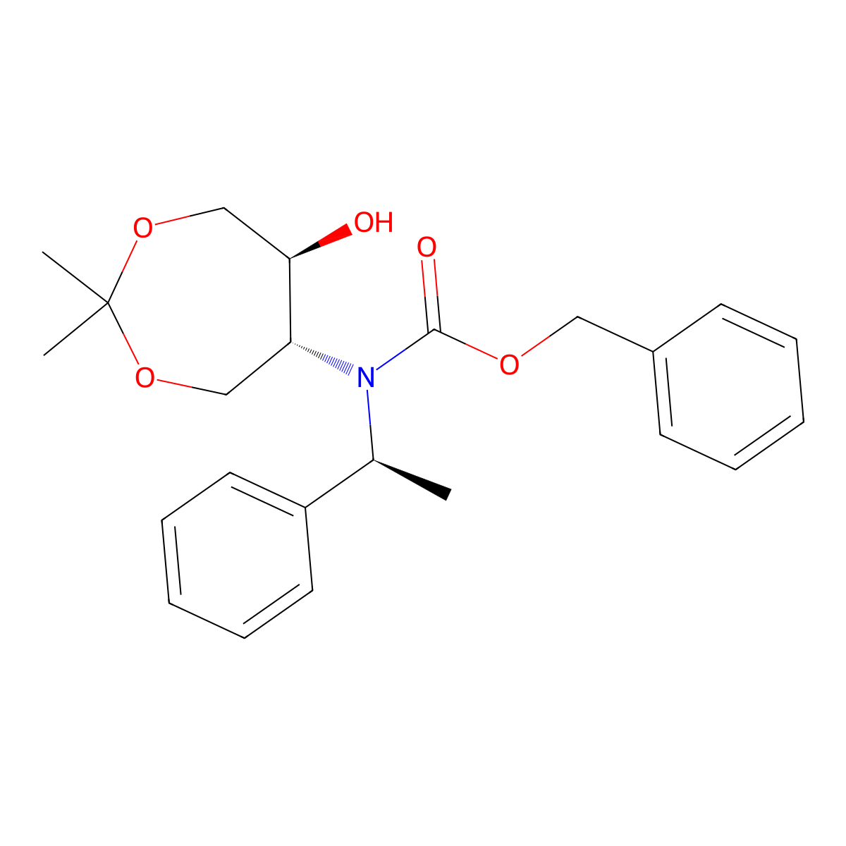 benzyl N-[(5RS,6SR)-6-hydroxy-2,2-dimethyl-1,3-dioxepan-5-yl]-N-[(1S)-1-phenylethyl]carbamate molecular structure, CAS 2679805-20-8
