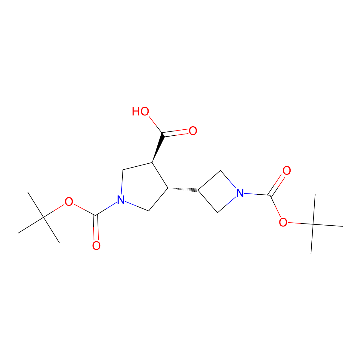 rac-(3R,4R)-1-[(tert-butoxy)carbonyl]-4-{1-[(tert-butoxy)carbonyl]azetidin-3-yl}pyrrolidine-3-carboxylic acid molecular structure, CAS 2679805-40-2