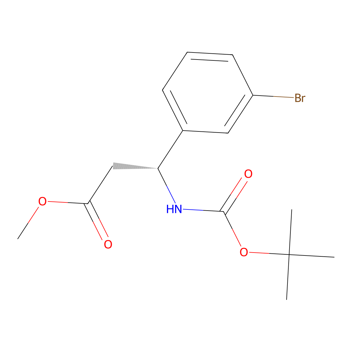 methyl (3R)-3-(3-bromophenyl)-3-{[(tert-butoxy)carbonyl]amino}propanoate molecular structure, CAS 2679805-49-1