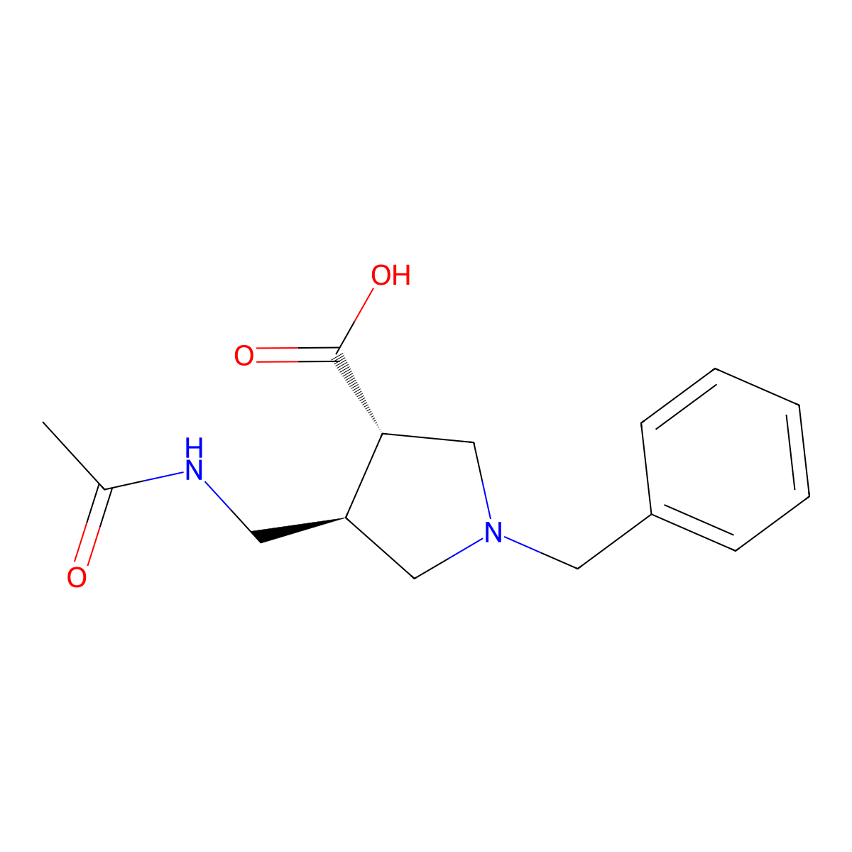 rac-(3R,4S)-1-benzyl-4-(acetamidomethyl)pyrrolidine-3-carboxylic acid molecular structure, CAS 2679805-54-8