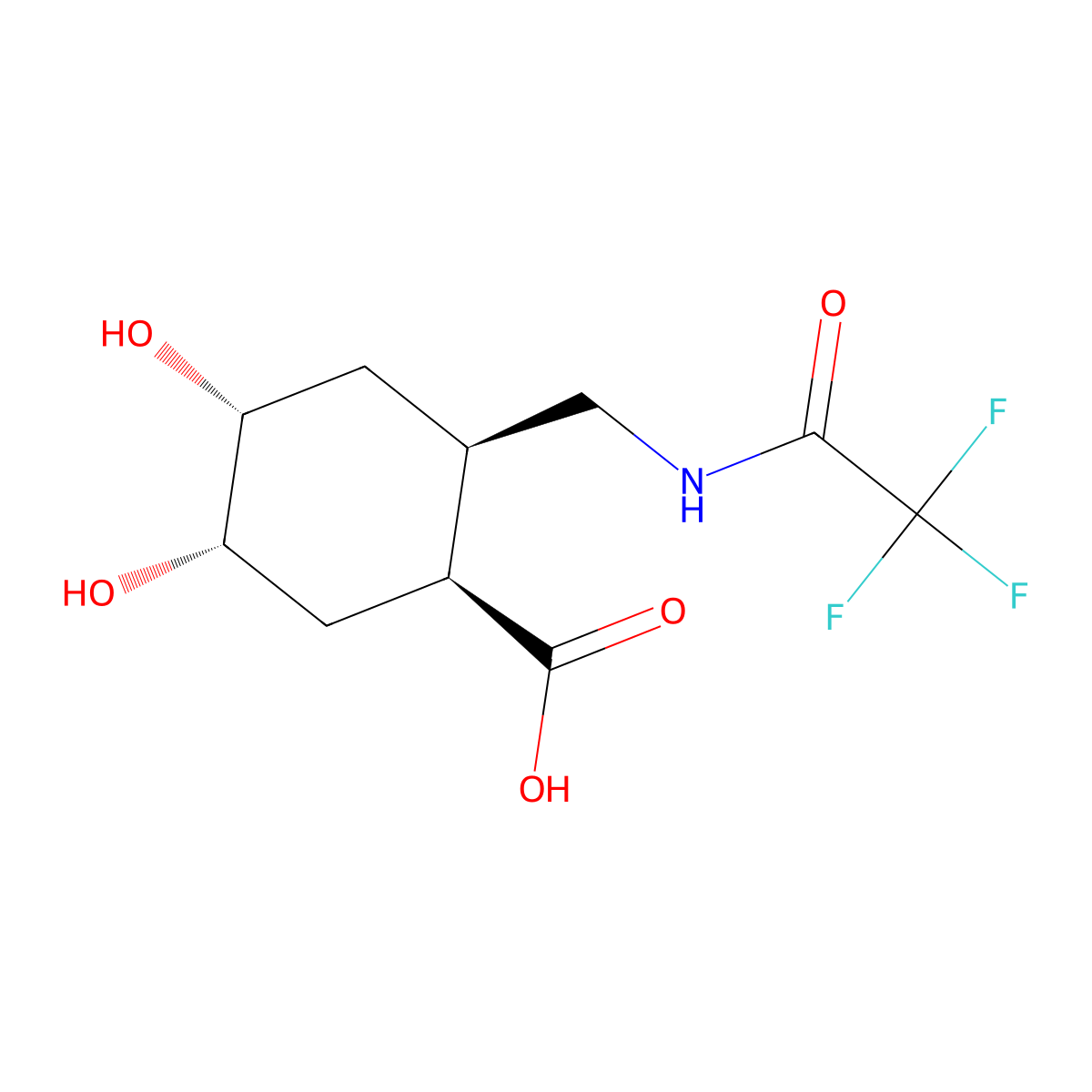 (1RS,2SR,4RS&,5SR&)-4,5-dihydroxy-2-[(2,2,2-trifluoroacetamido)methyl]cyclohexane-1-carboxylic acid molecular structure, CAS 2679805-55-9