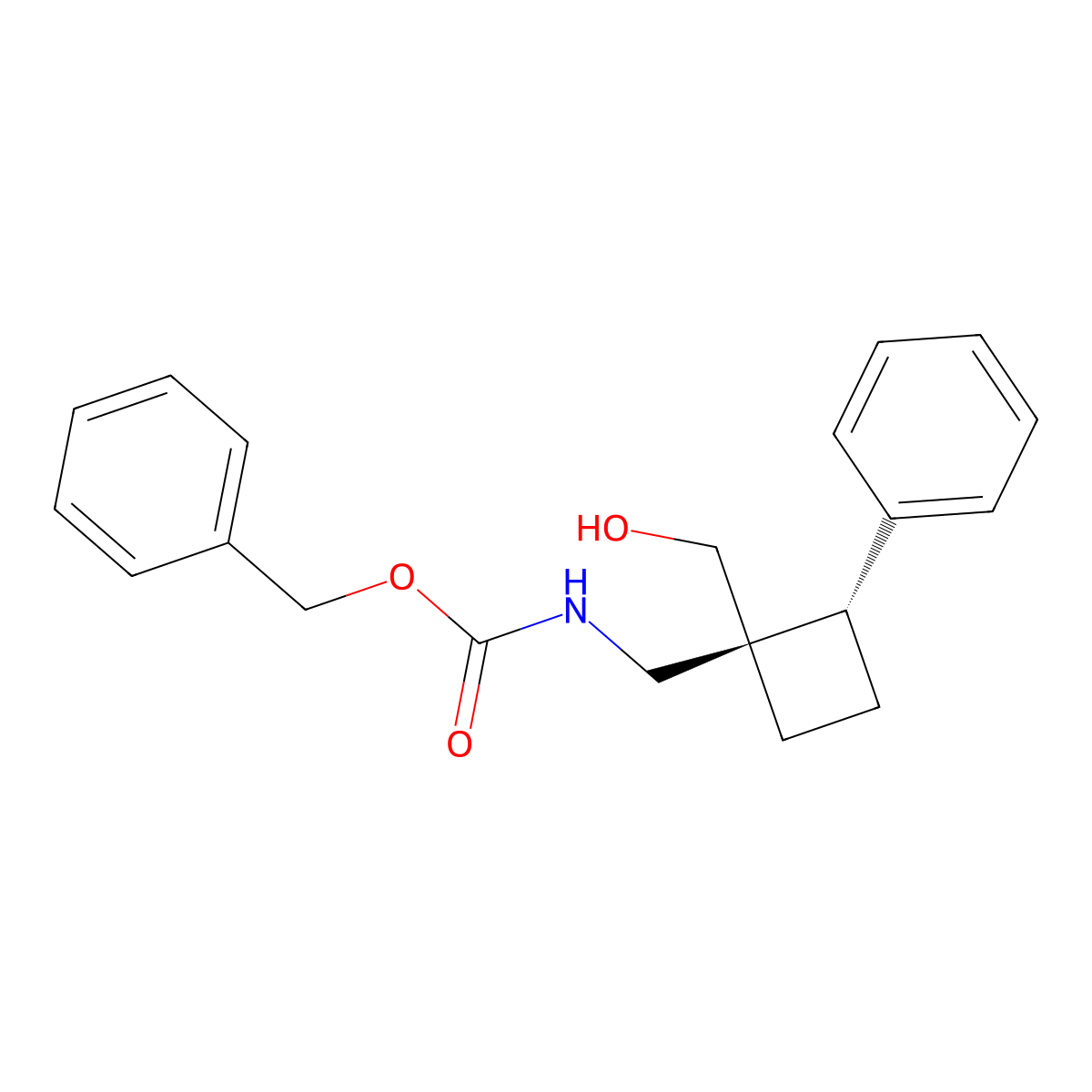 rac-benzyl N-{[(1R,2R)-1-(hydroxymethyl)-2-phenylcyclobutyl]methyl}carbamate molecular structure, CAS 2679805-99-1